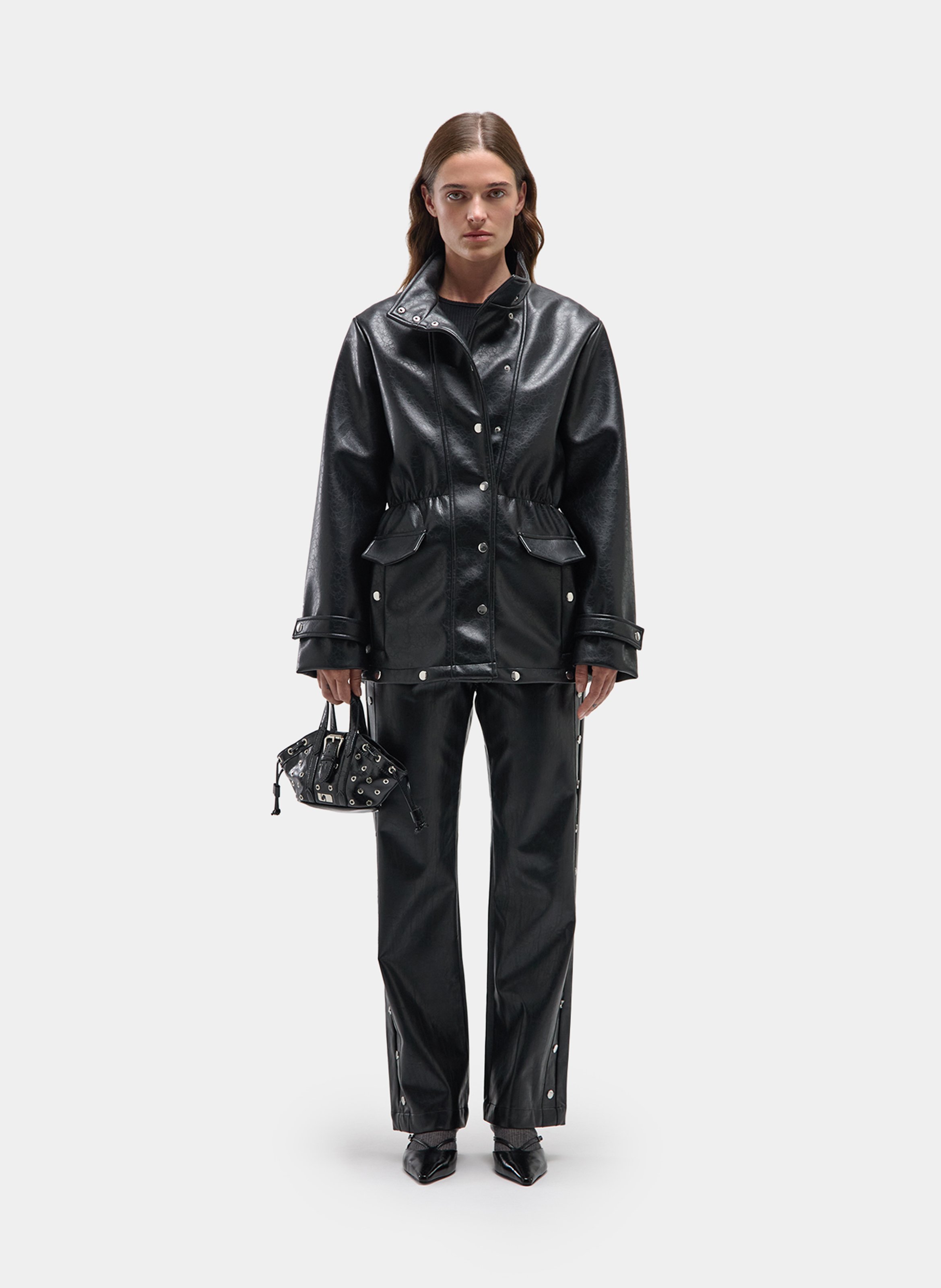 Faux leather jacket with high collar LAAGAM Black