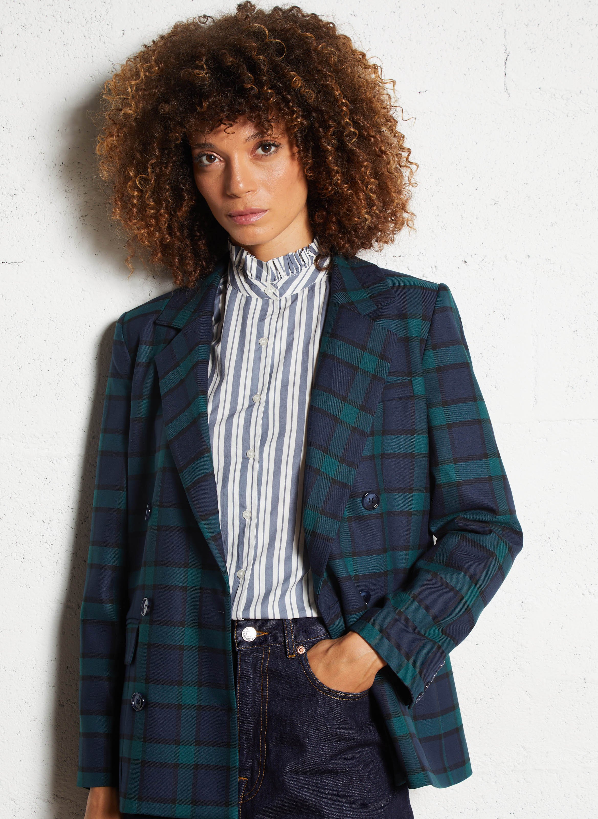 Straight checked blazer jacket PETITE MENDIGOTE Blue