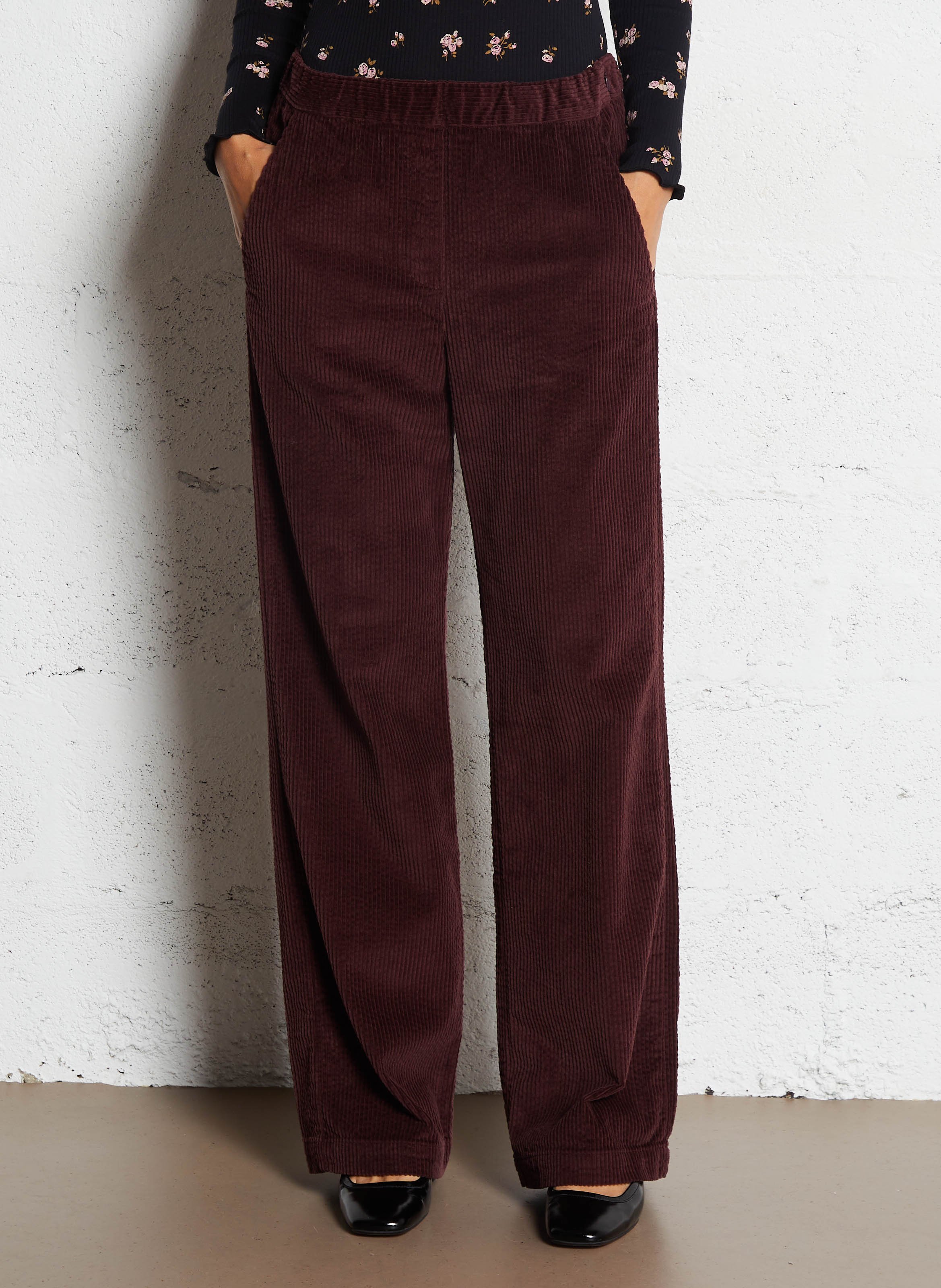 Straight corduroy trousers in solid color DES PETITS HAUTS Brown