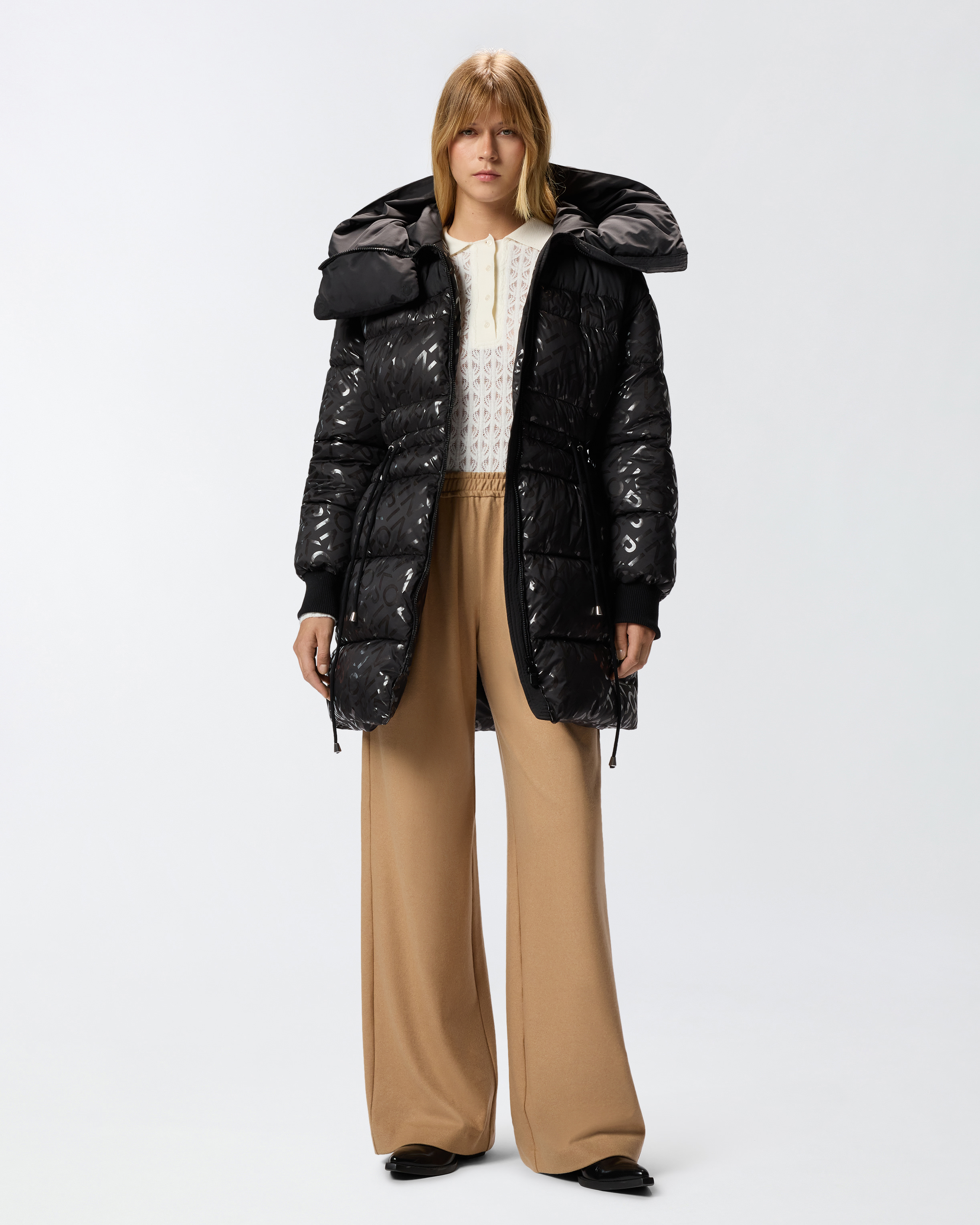 Puffer jacket in technical fabric with printed logo PINKO Black