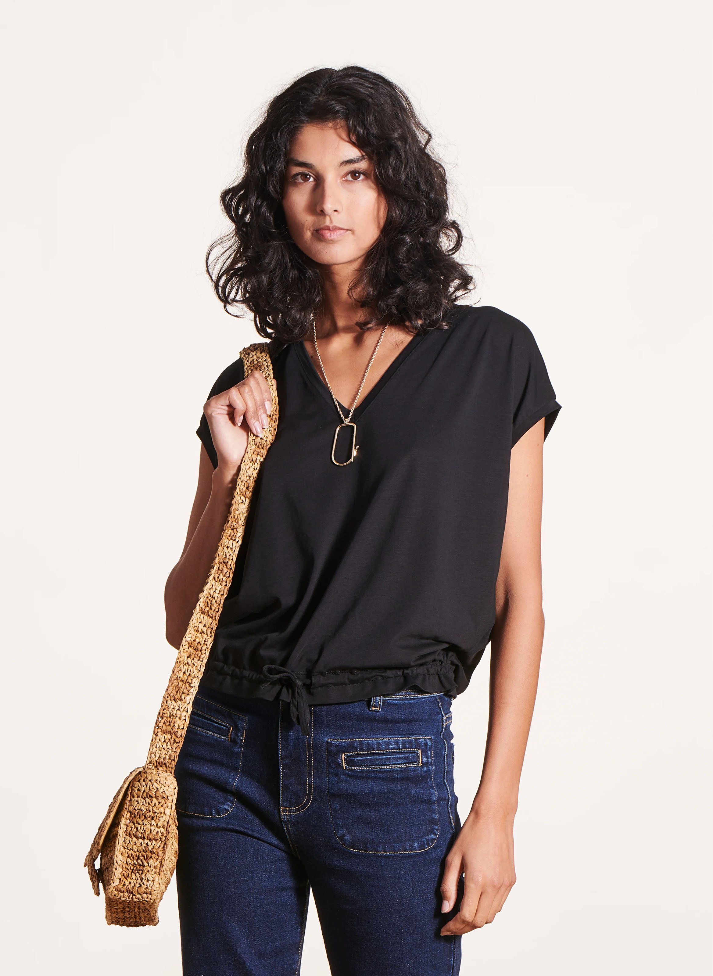 Tee-shirt fluide en coton mélangé  LA FEE MARABOUTEE Noir