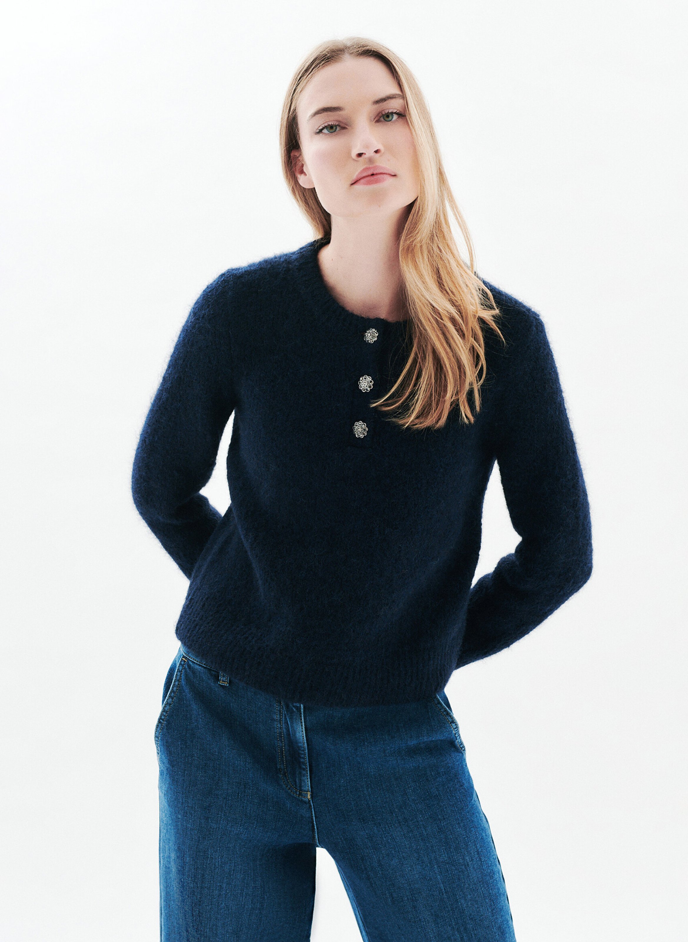 Round-neck straight sweater CAROLL Blue