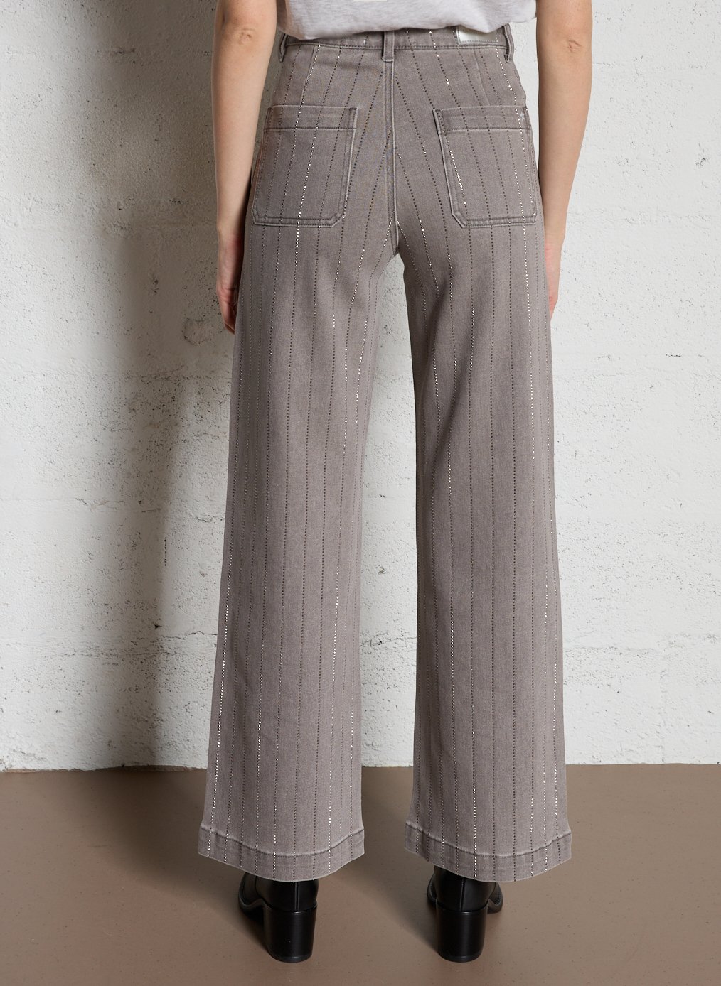 Jean flare taille haute en coton mélangé LA PETITE ETOILE Gris