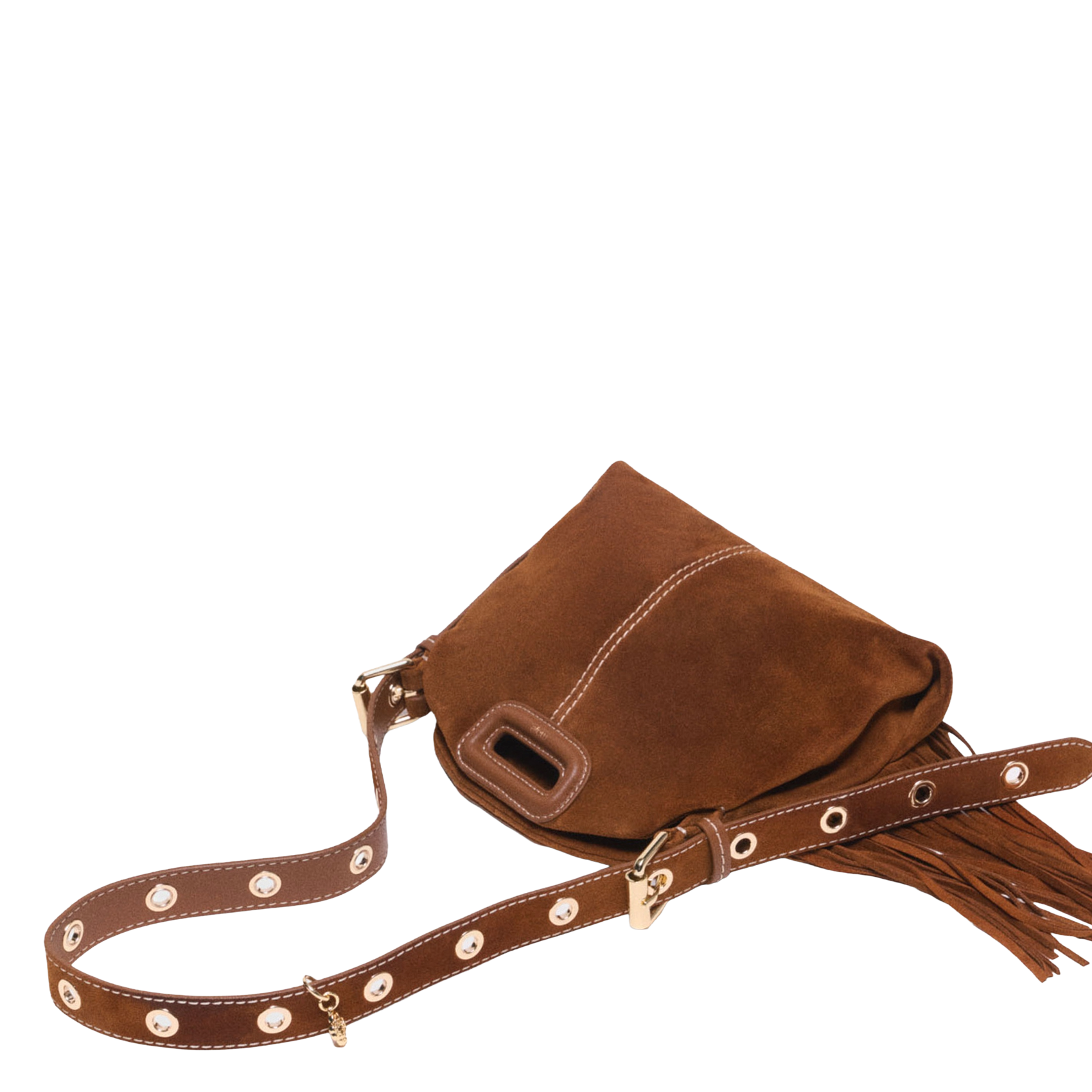 Schoudertas met franjes van suède leer MAJE Bruin