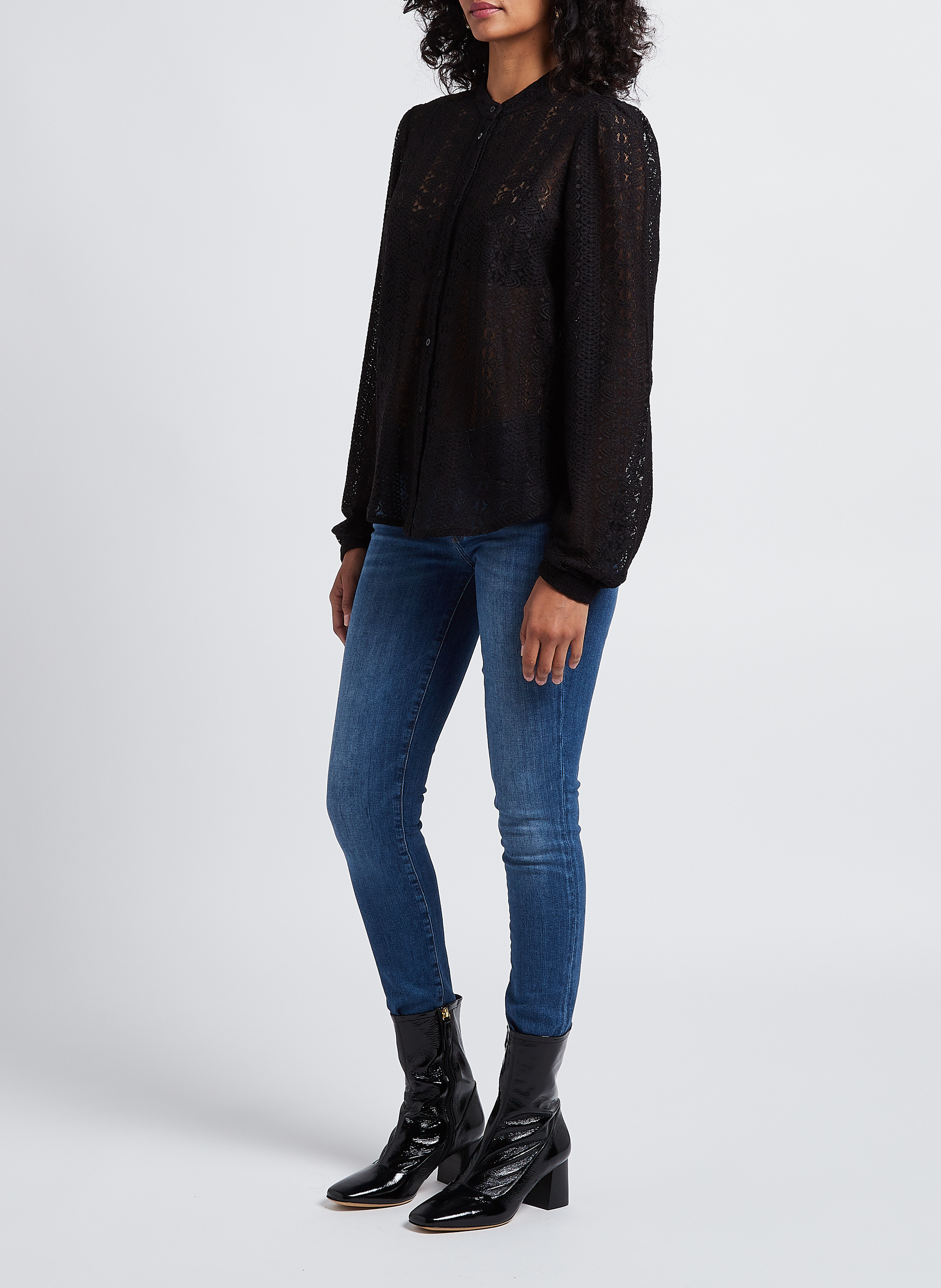 Bestickte Bluse mit Mao-Kragen VILA Schwarz