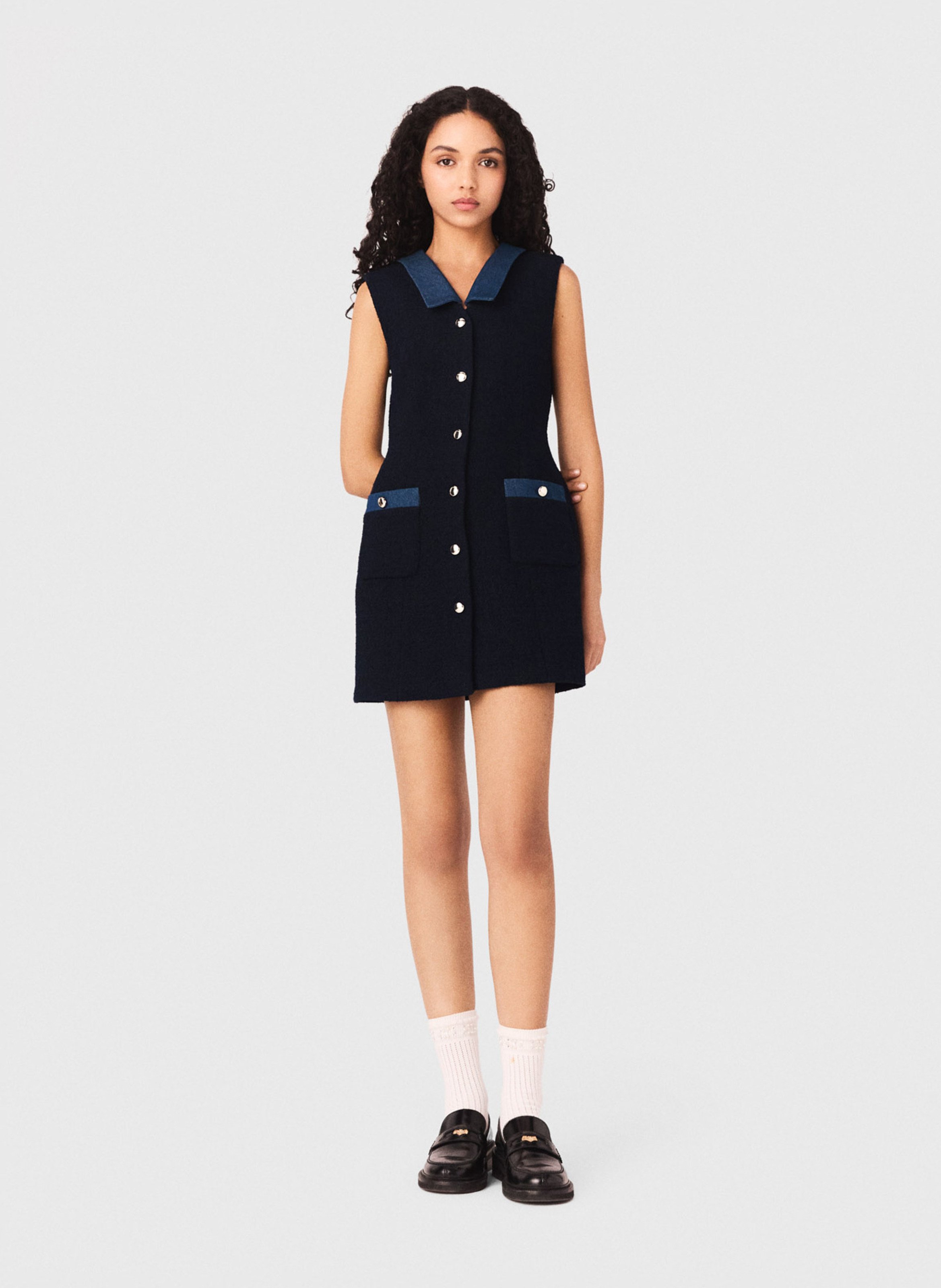 Robe courte col v MAJE Bleu