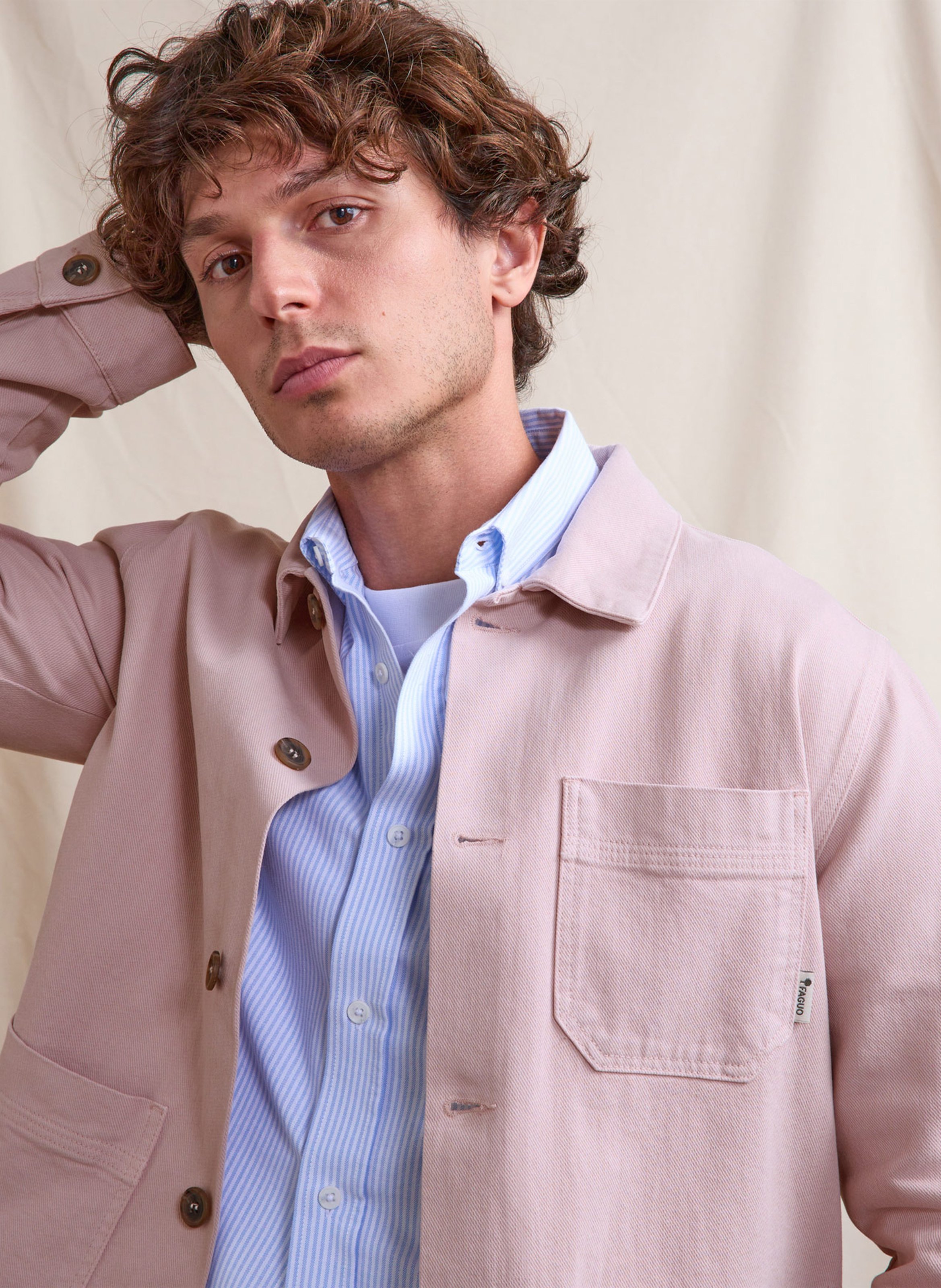 Weite Jacke mit klassischem Kragen aus Baumwollcanvas FAGUO Rosa