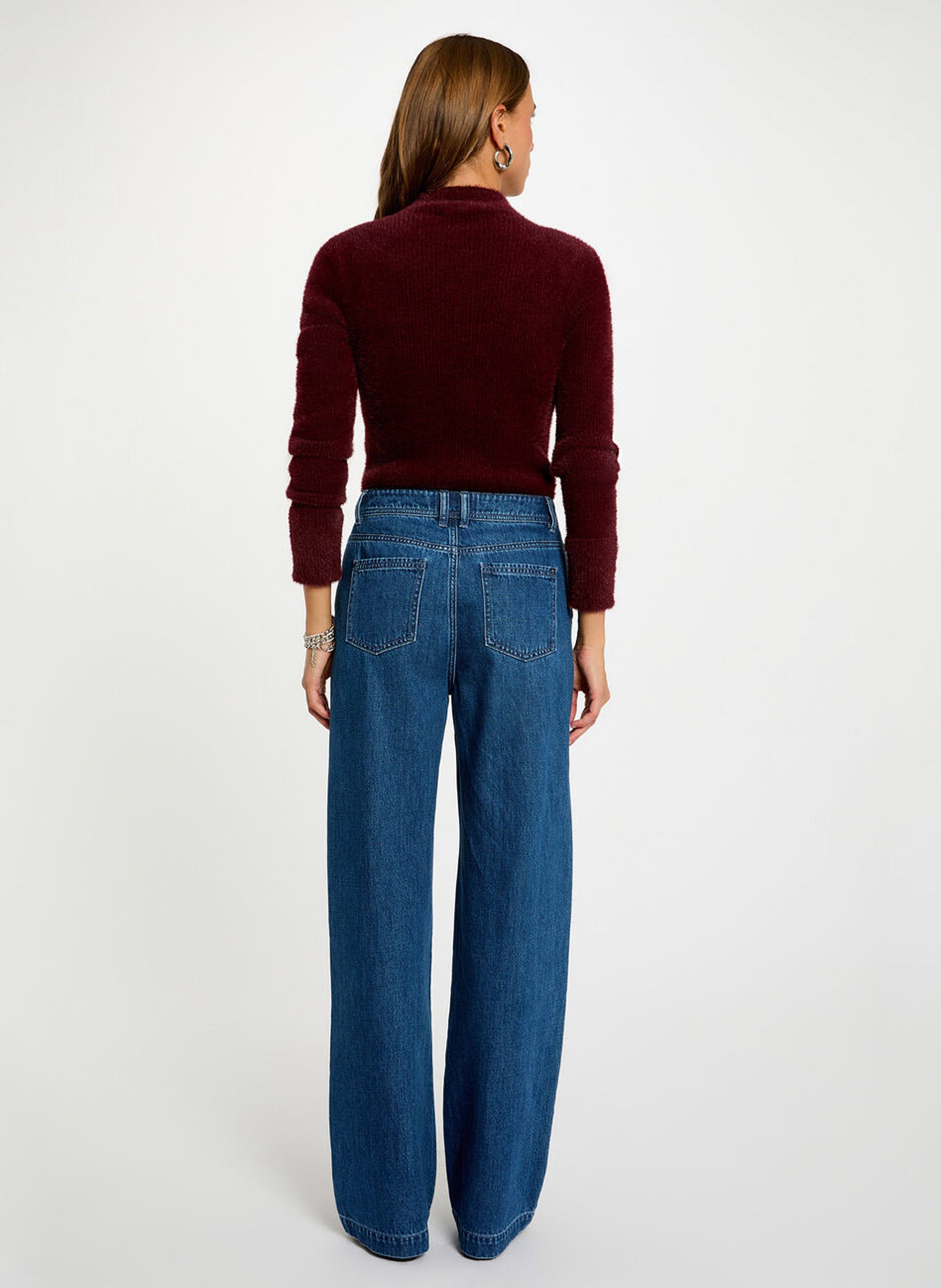 High-neck fluffy knit sweater MORGAN Purple