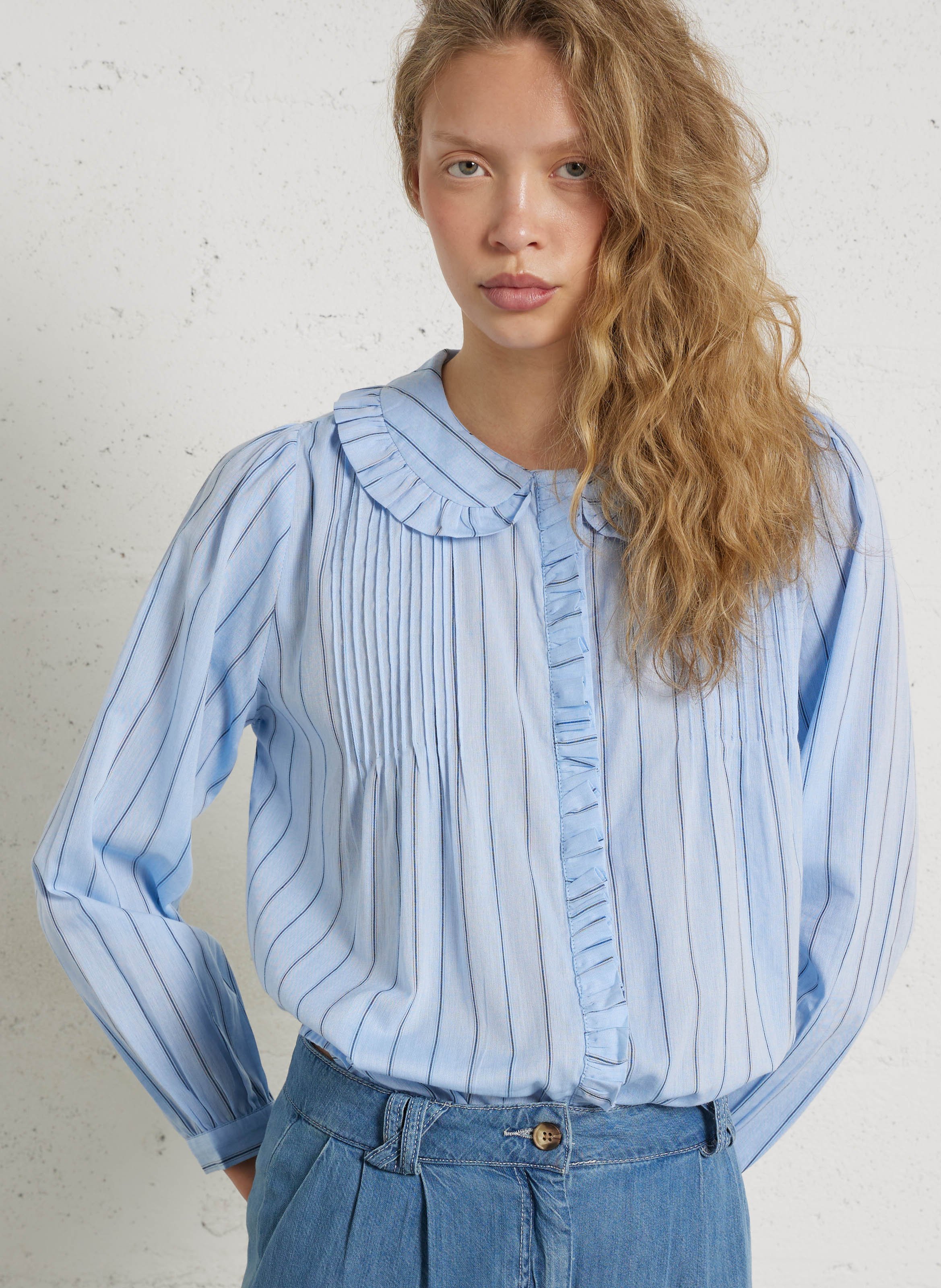 Cotton shirt with Peter Pan collar EMILE ET IDA Blue