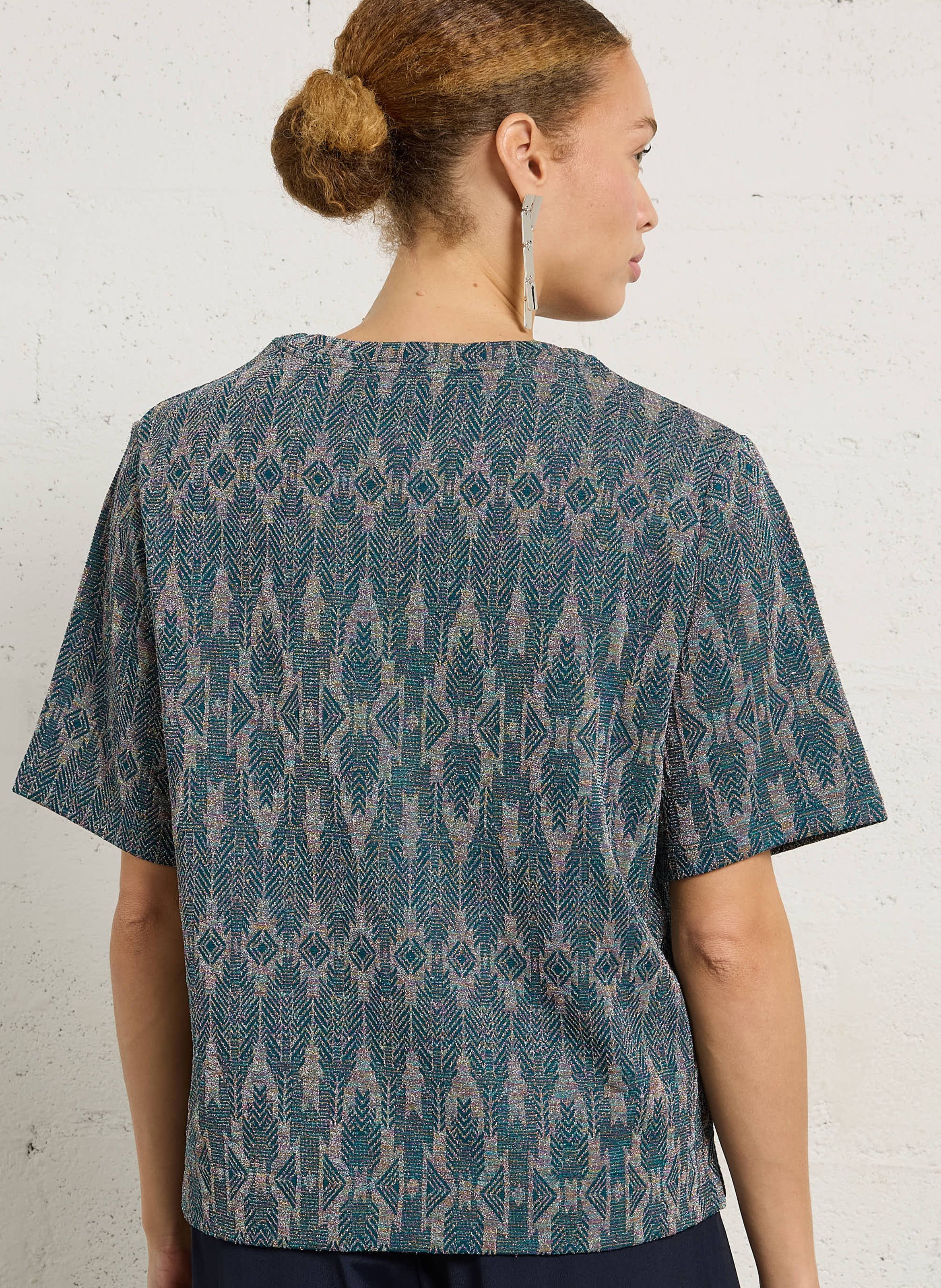 Top oversize col rond pailleté MOMONI Bleu