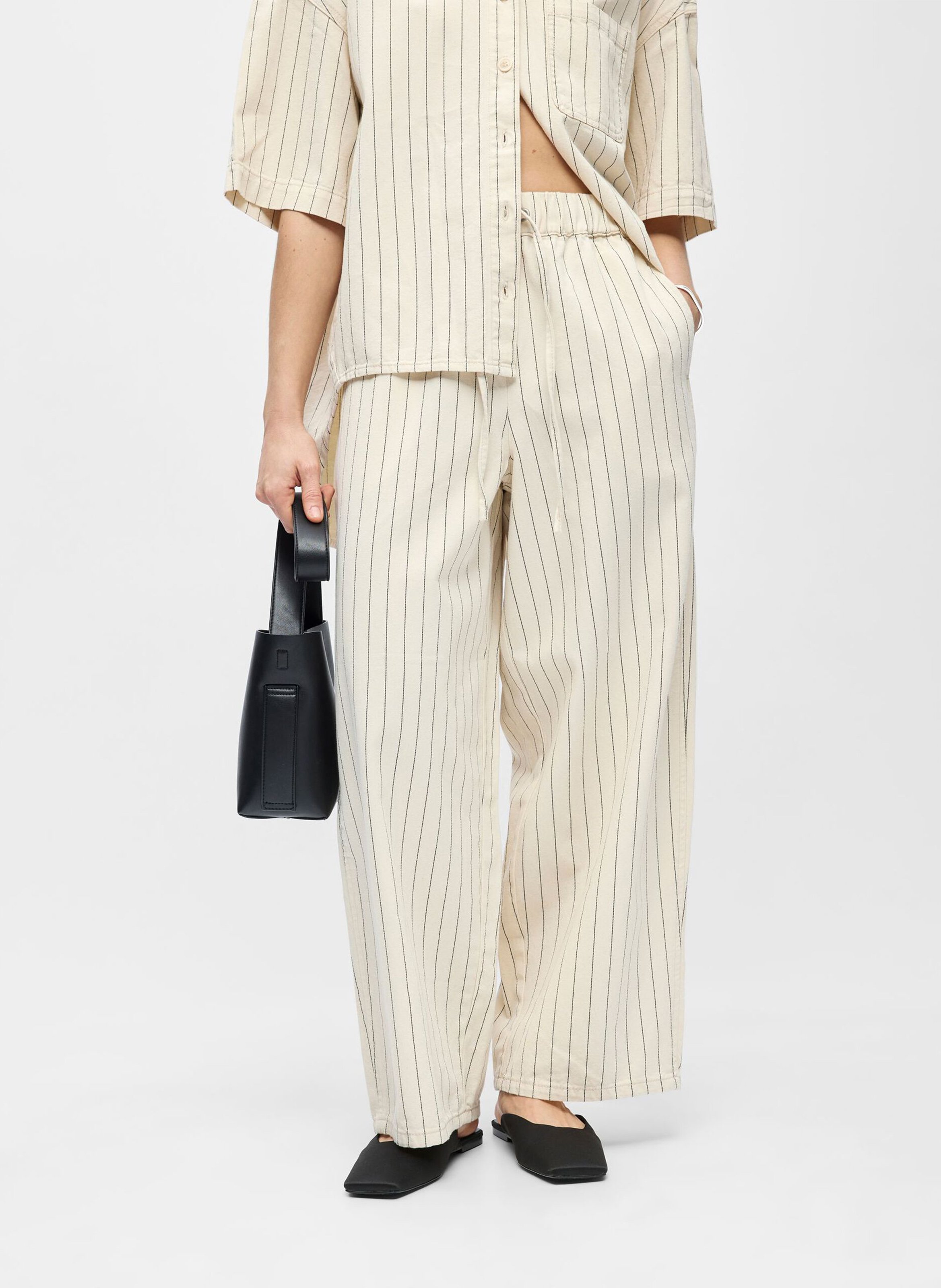 High-waisted wide-leg striped pants OBJECT Beige