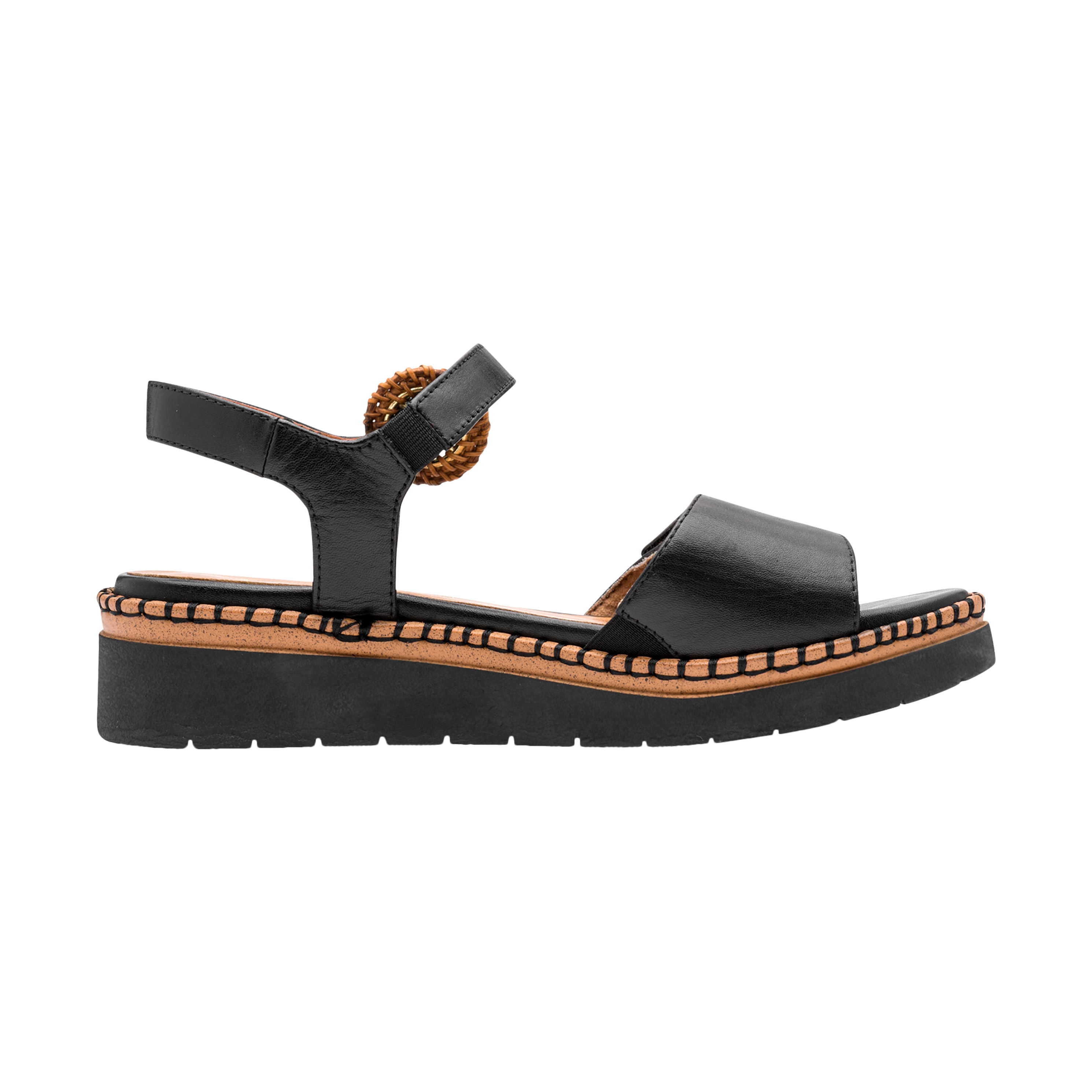Leather comfort wedge sandals TAMARIS Black