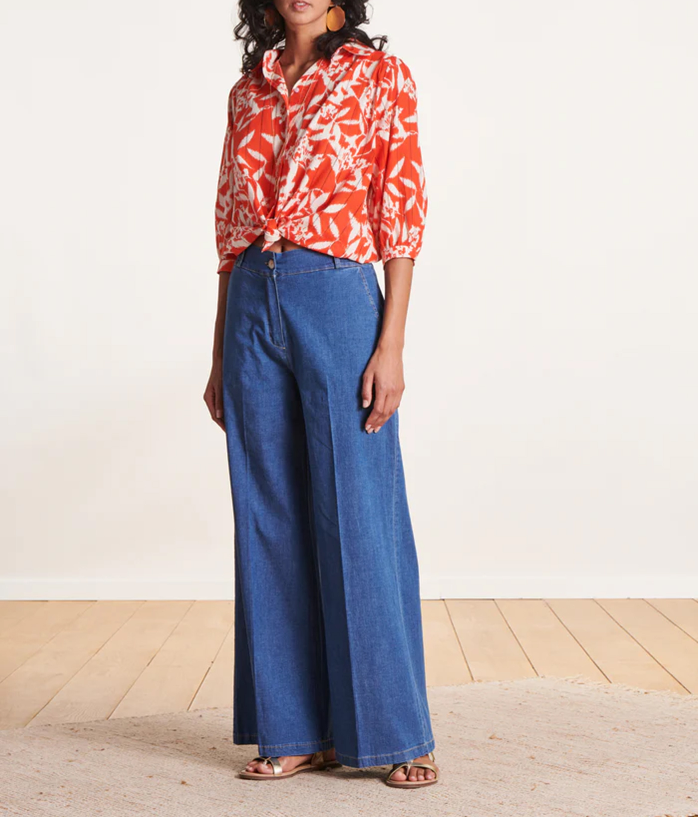 Jean flare taille haute en coton mélangé LA FEE MARABOUTEE Bleu