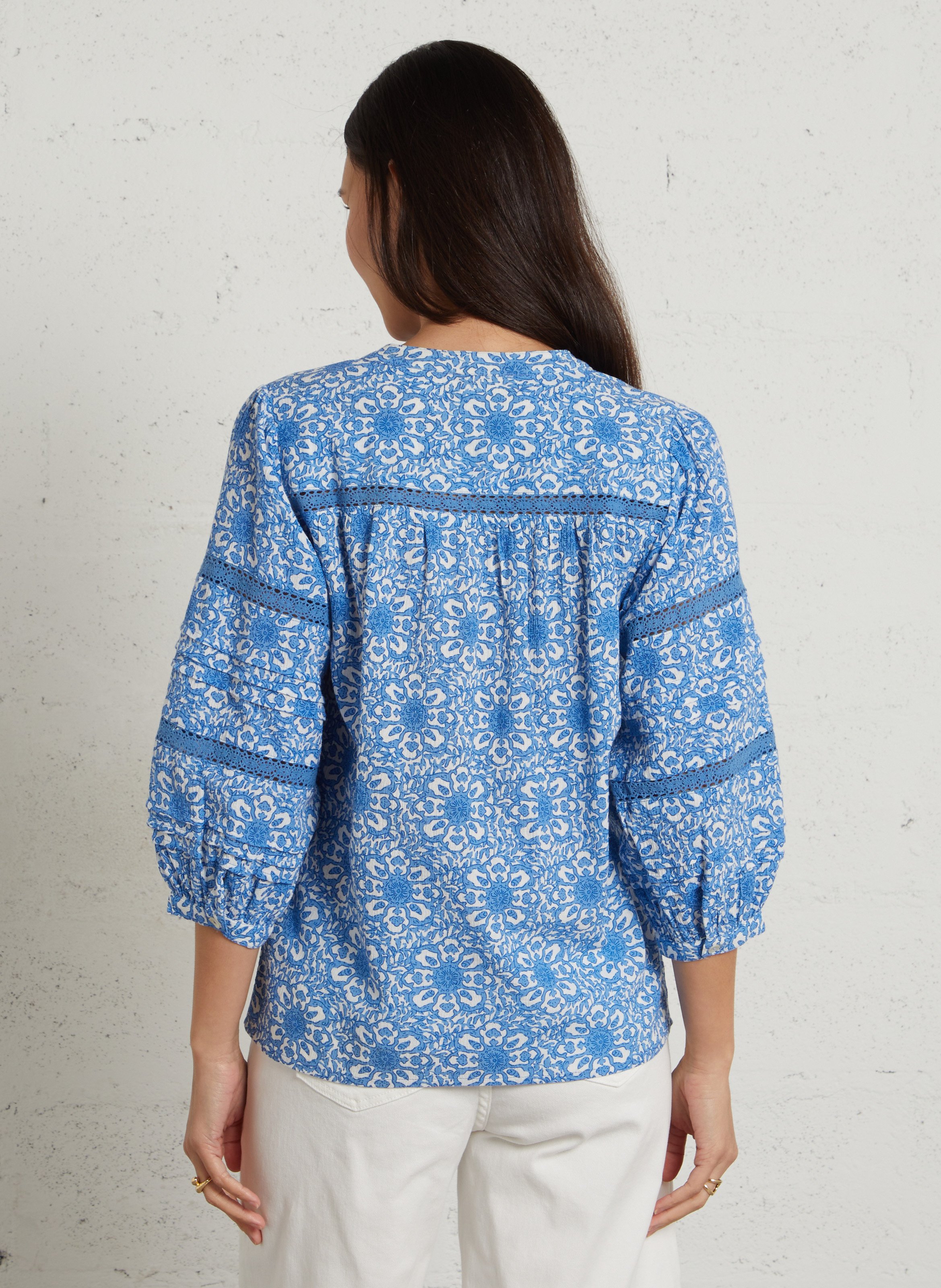 Rechte bedrukte blouse van gemengd katoen MAISON 123 Blauw