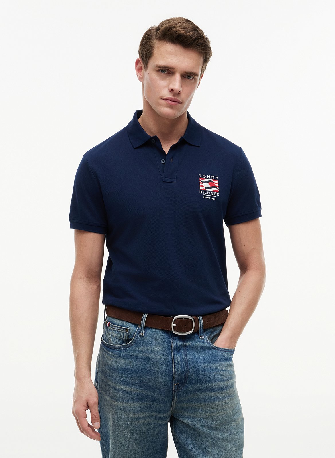 Polo droit en coton TOMMY HILFIGER Bleu