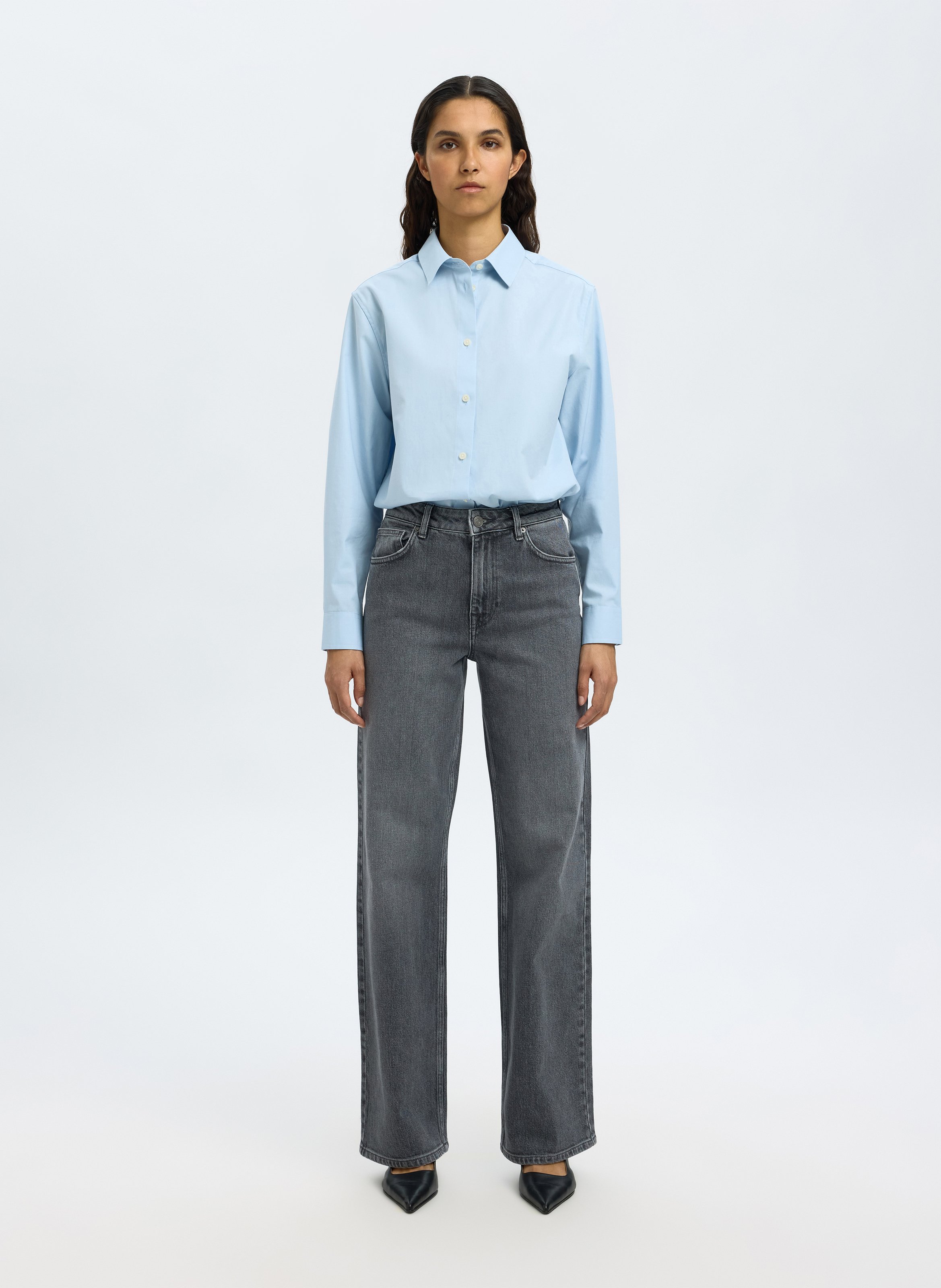 Ausgewaschene Bootcut-Jeans SELECTED Grau