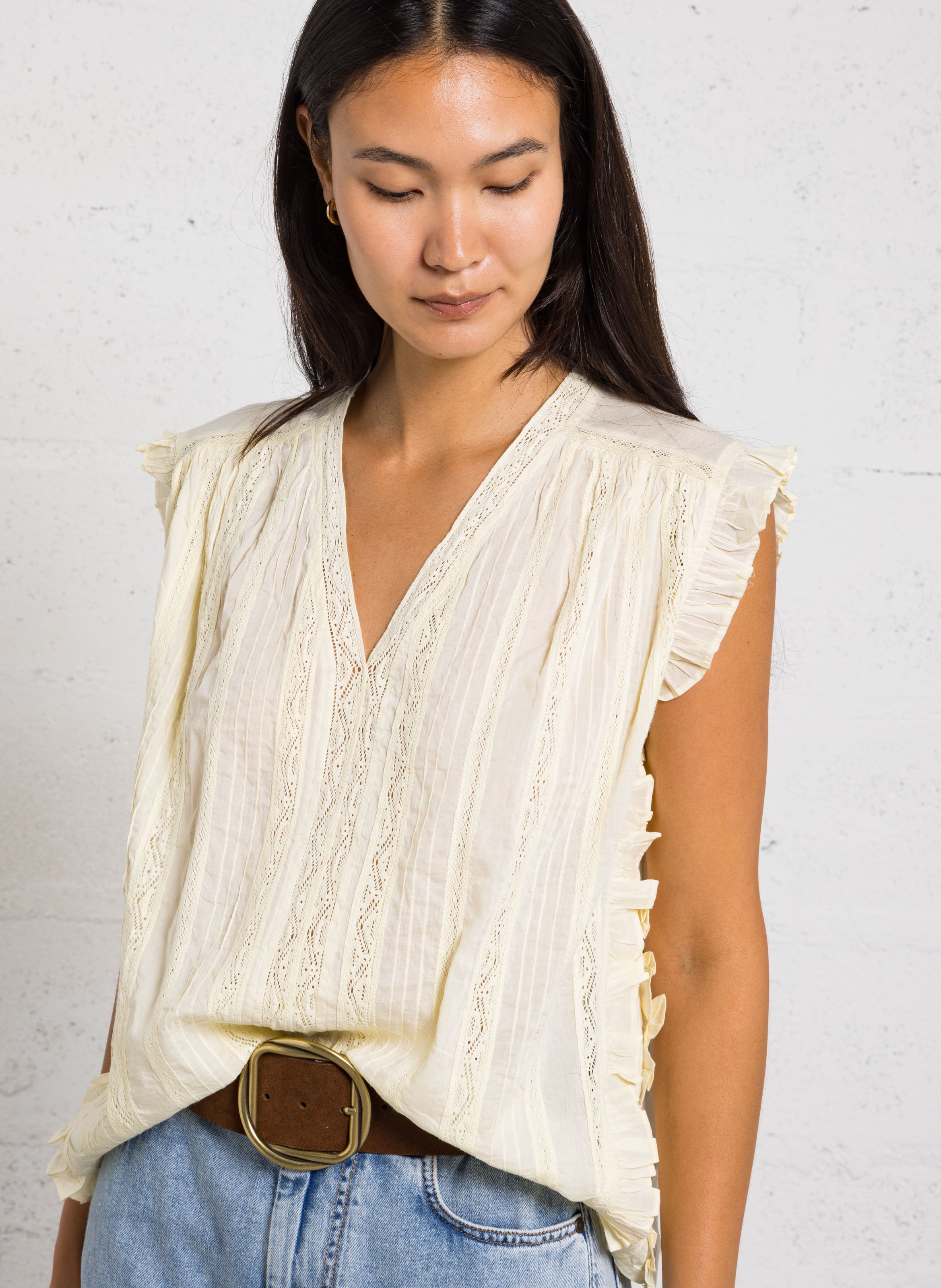 V-neck cotton top MAISON 123 Beige