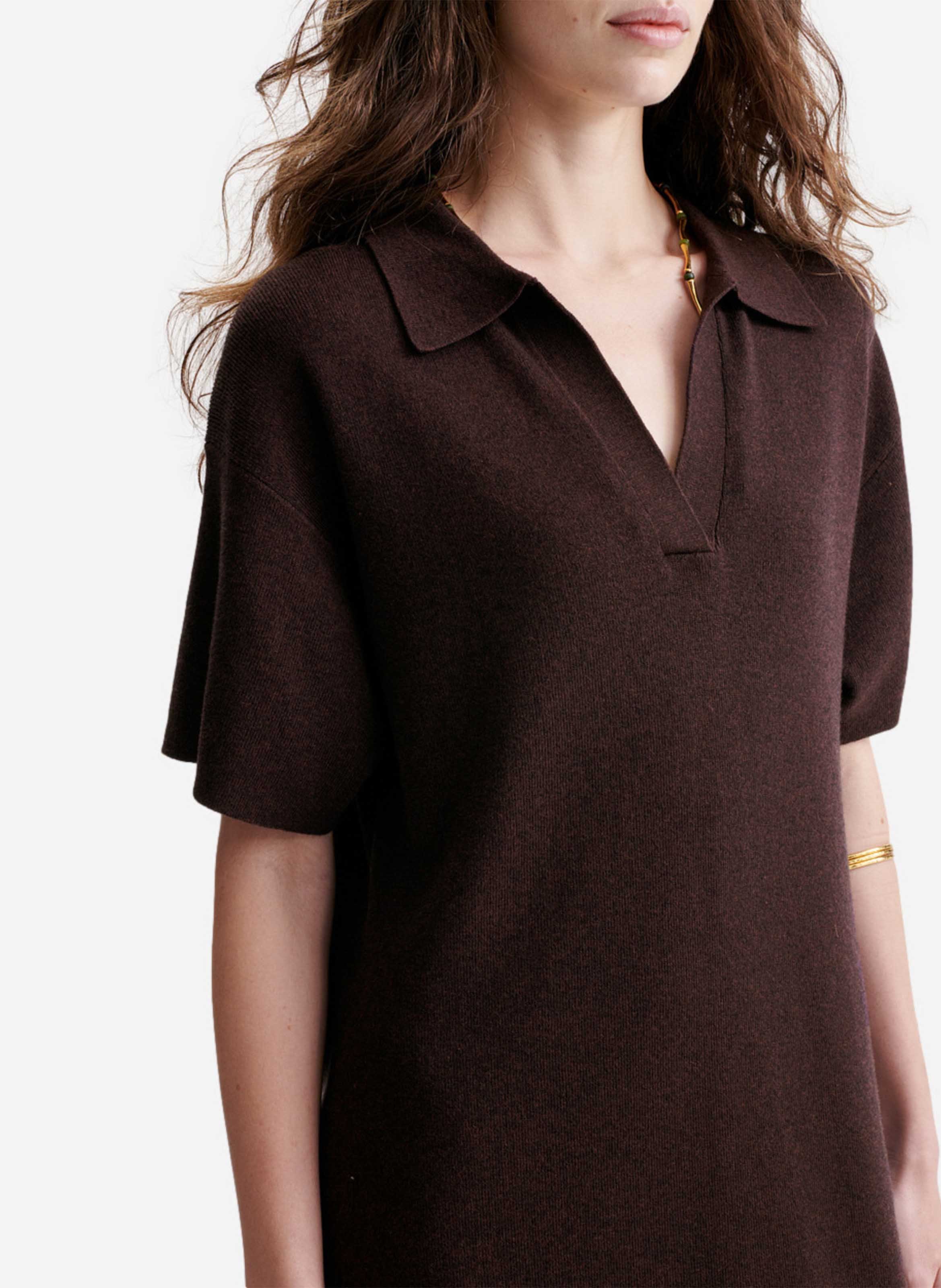 Robe courte col polo en laine mélangée VANESSA BRUNO Marron