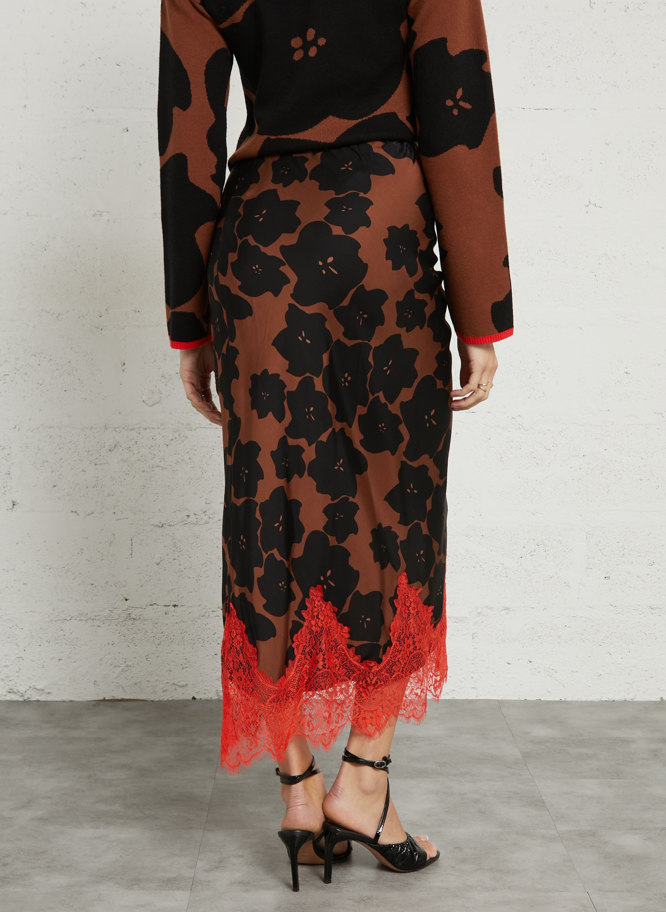 Long straight printed skirt NEVER FULLY DRESSED Brown
