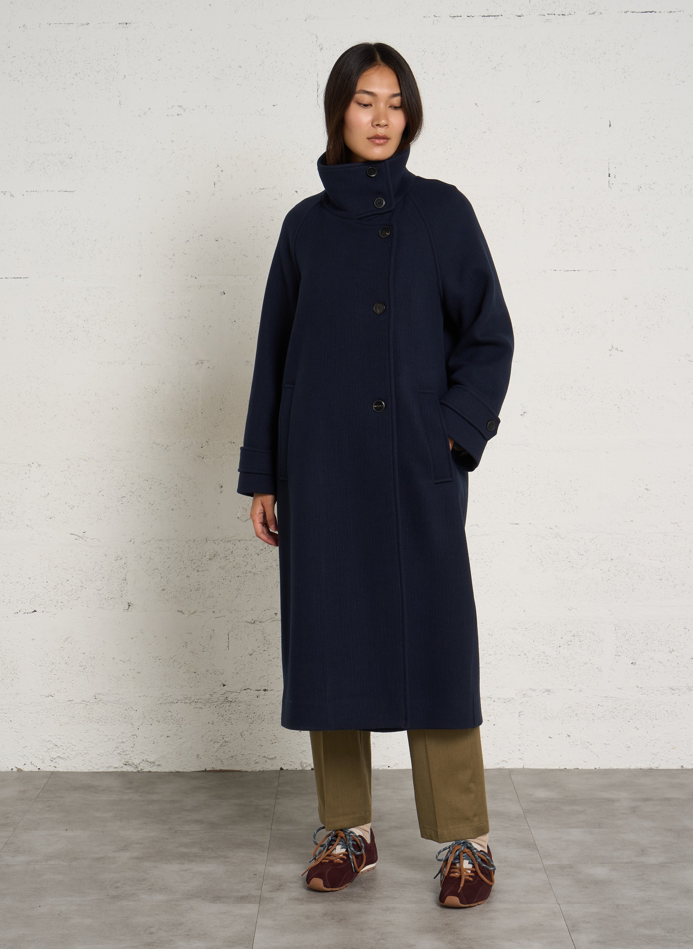 Manteau long oversize en laine mélangée POMANDERE Bleu