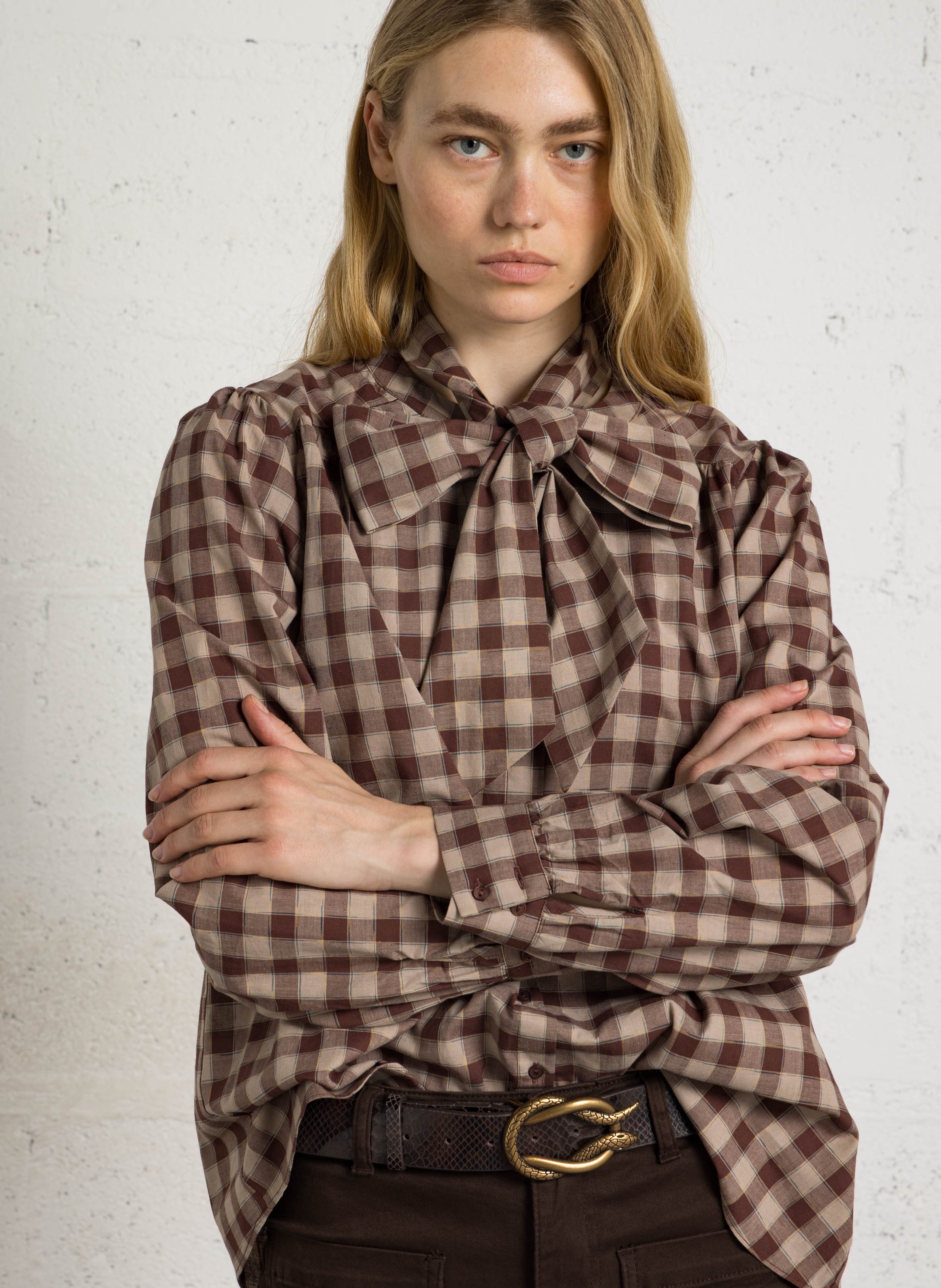  Chemise col à nouer en coton SUD EXPRESS Marron
