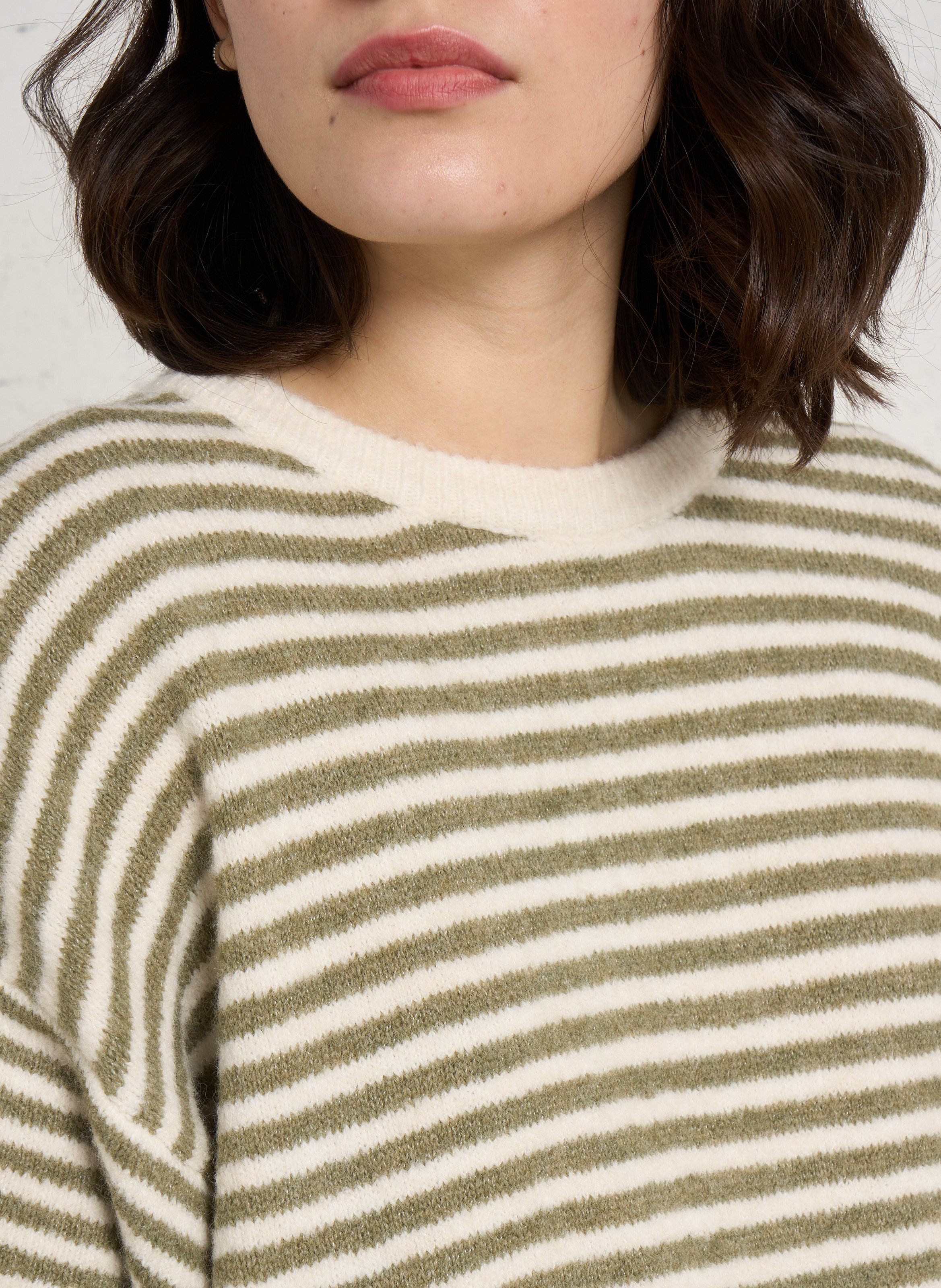 Loose-fitting striped short sleeves PLEASE Beige