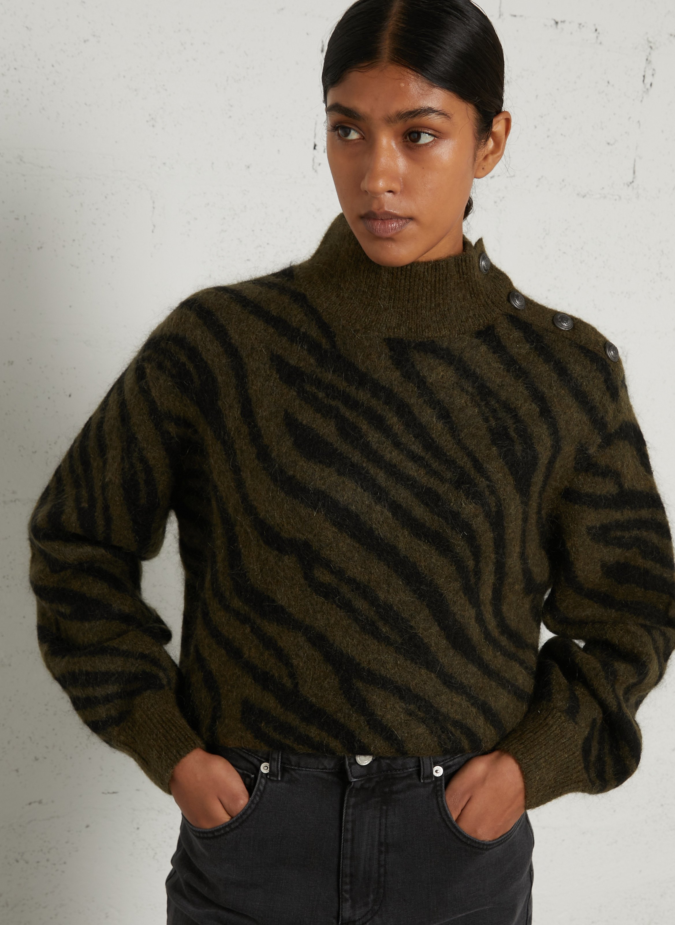 Striped wool-blend sweater IKKS Khaki