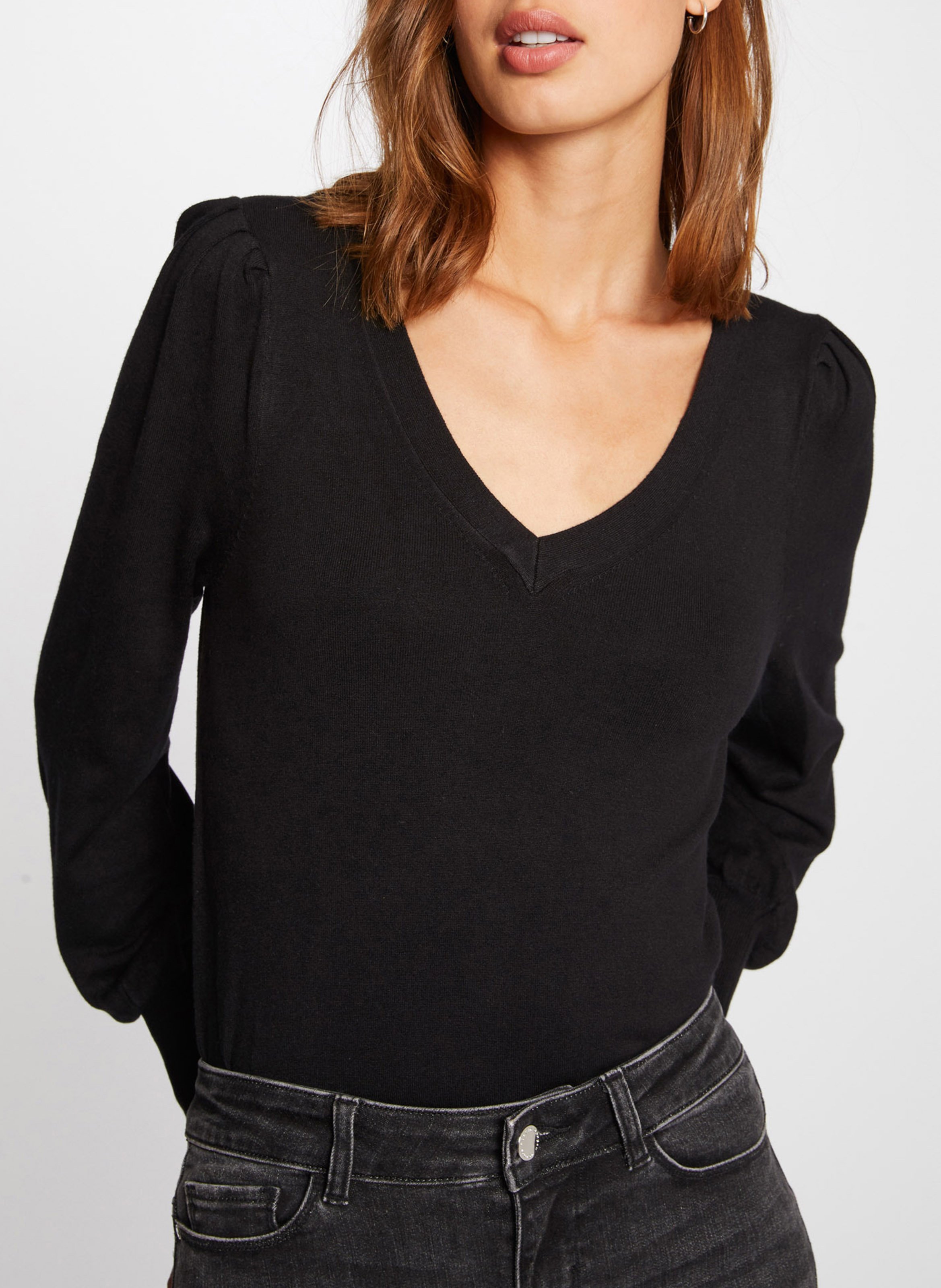 Pull col V en maille mélangée MORGAN Noir