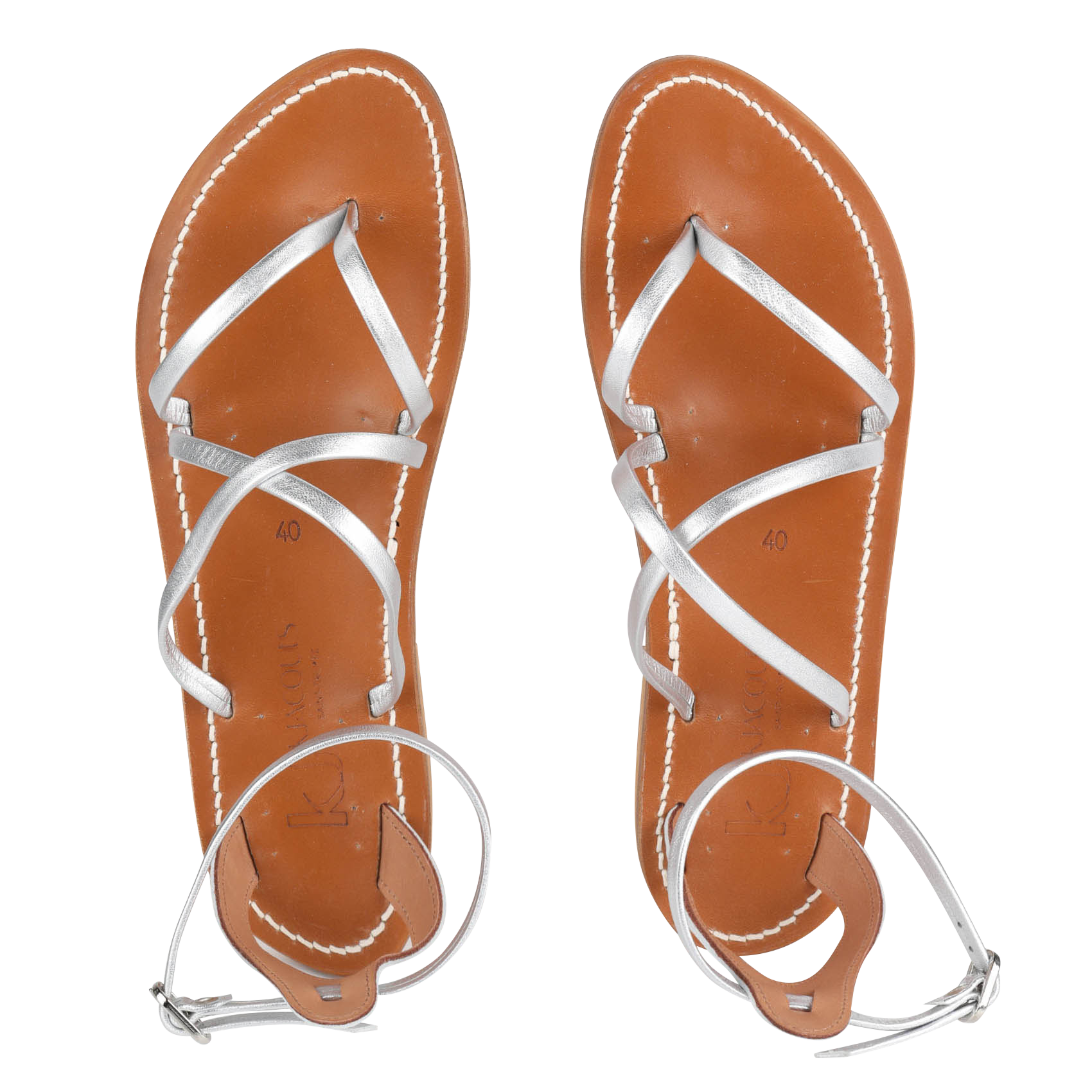 Flat leather sandals K JACQUES Silver