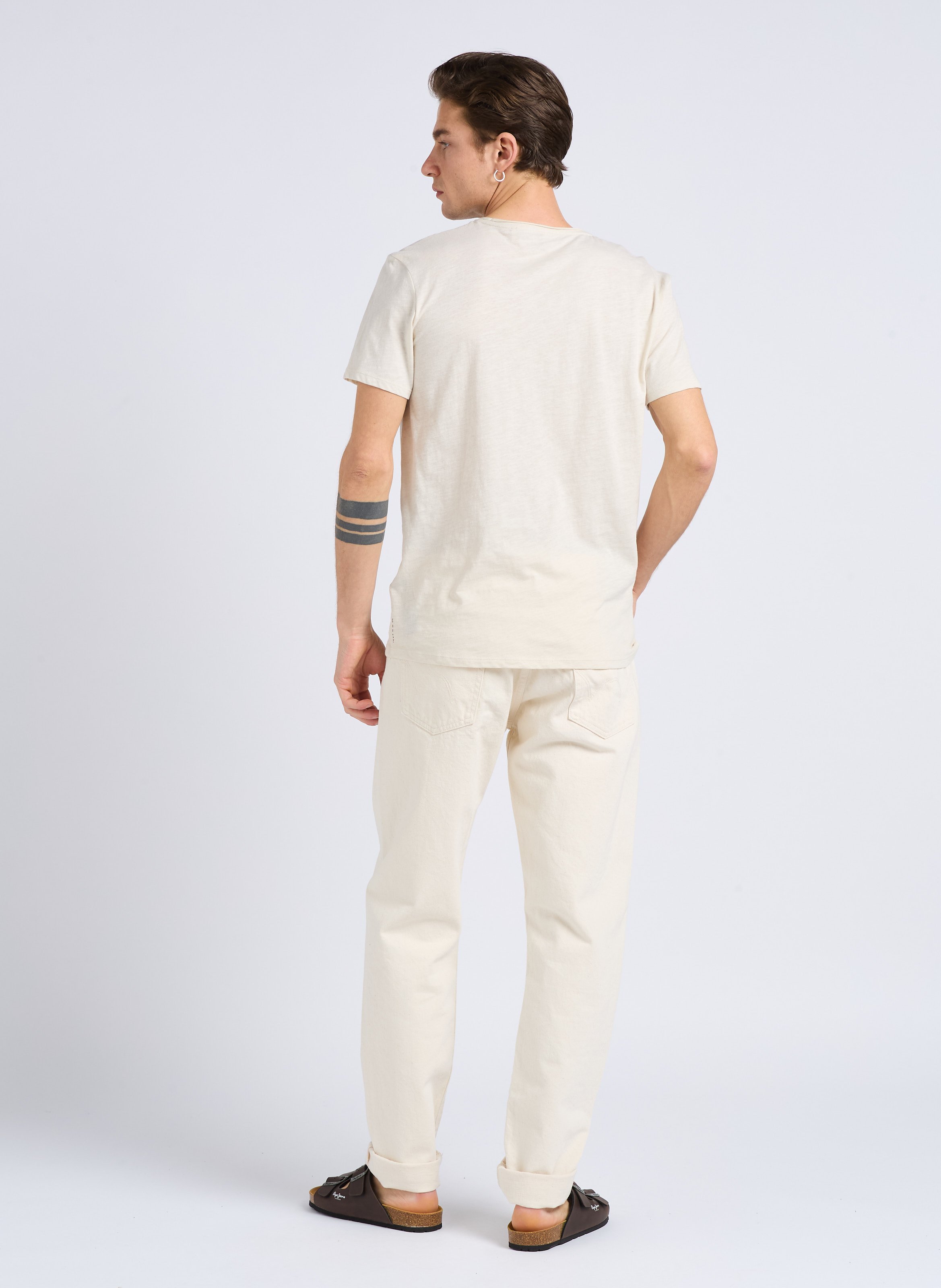 Tee-shirt col rond en coton flammé IKKS Blanc