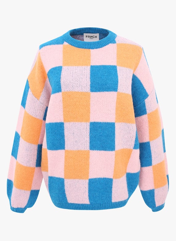 Ruim Jacquard Trui Met Ruitjes Rose Pale Frnch Dames FW CHM 24025 ROSE PALE ROSE PALE Place des Tendances Nederland