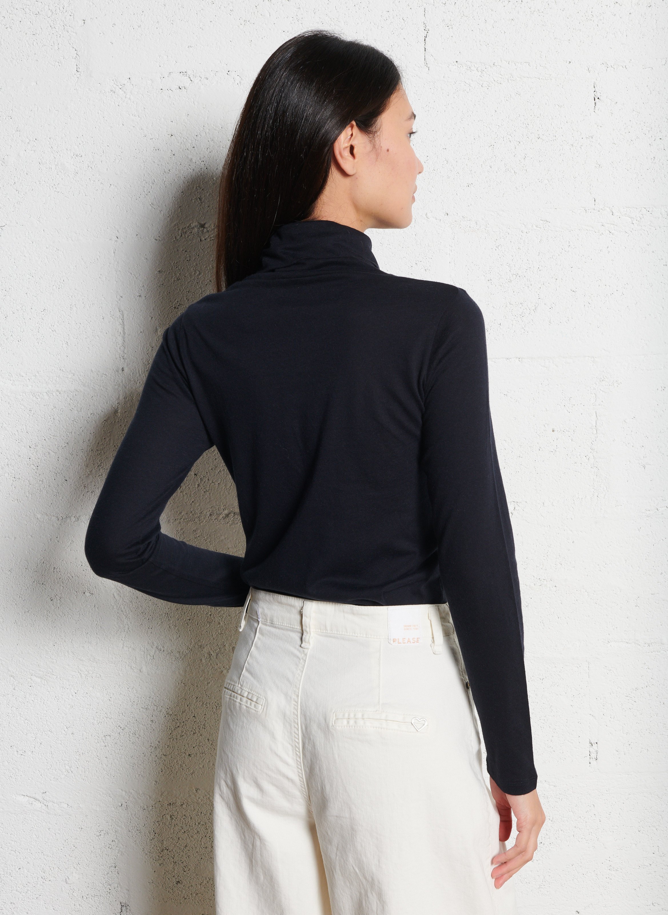 Tee-shirt col roulé en coton et cachemire MAJESTIC FILATURES Bleu