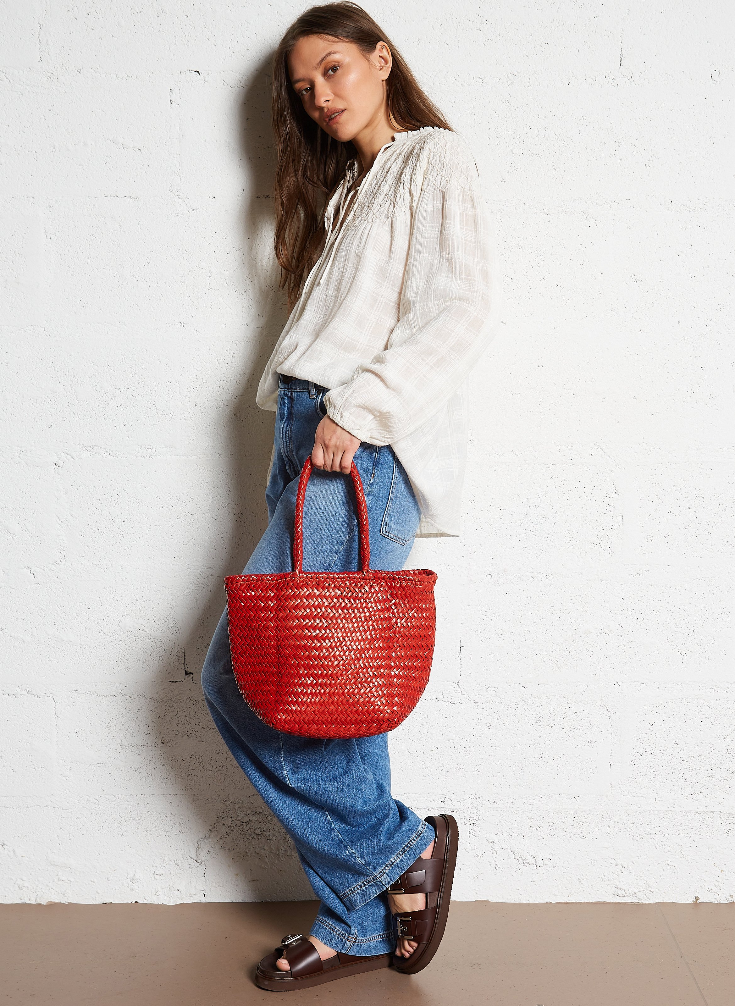 Panier tissé en cuir Rouge