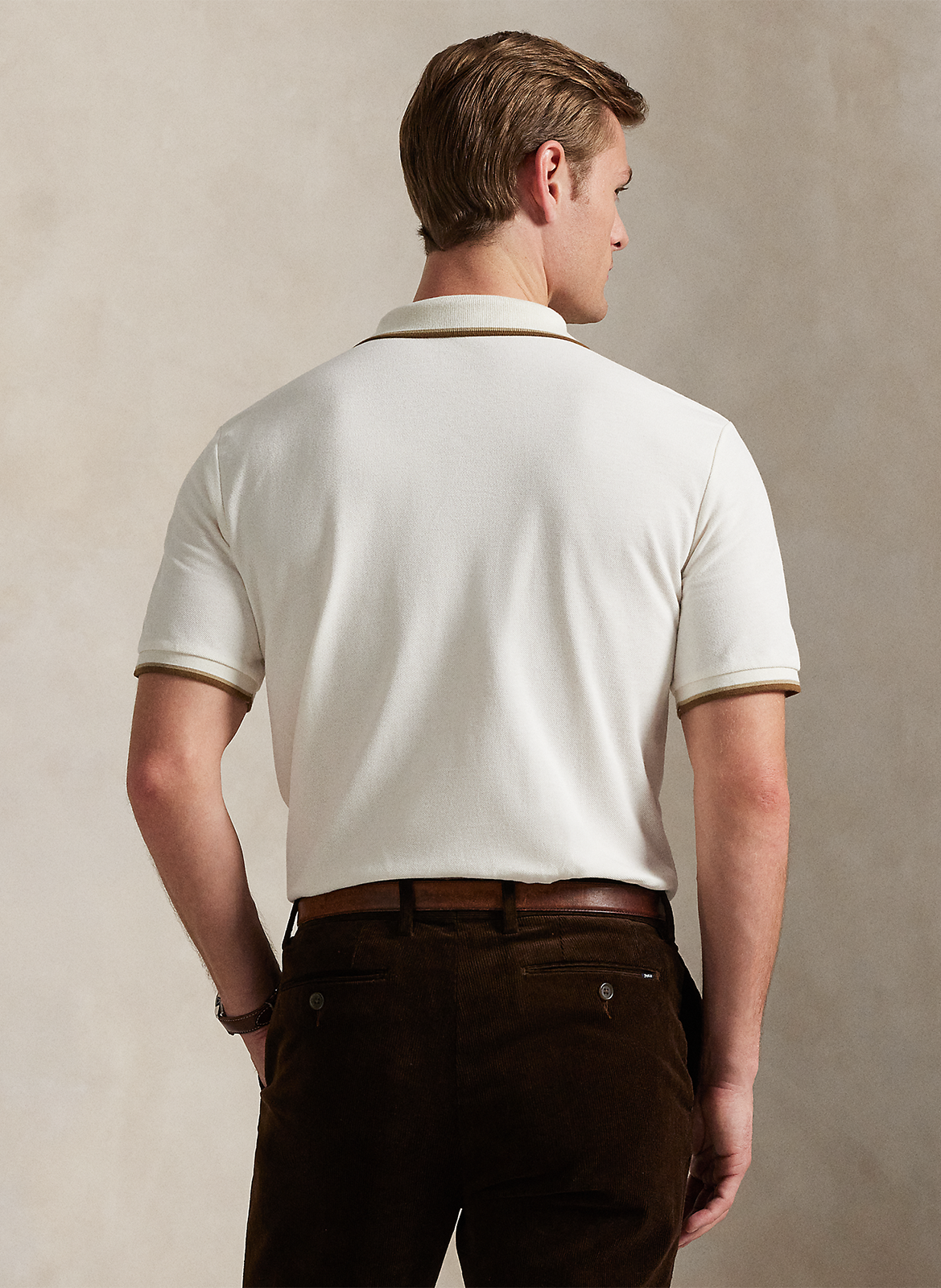 Block color slim-fit cotton piqué polo shirt POLO RALPH LAUREN Beige