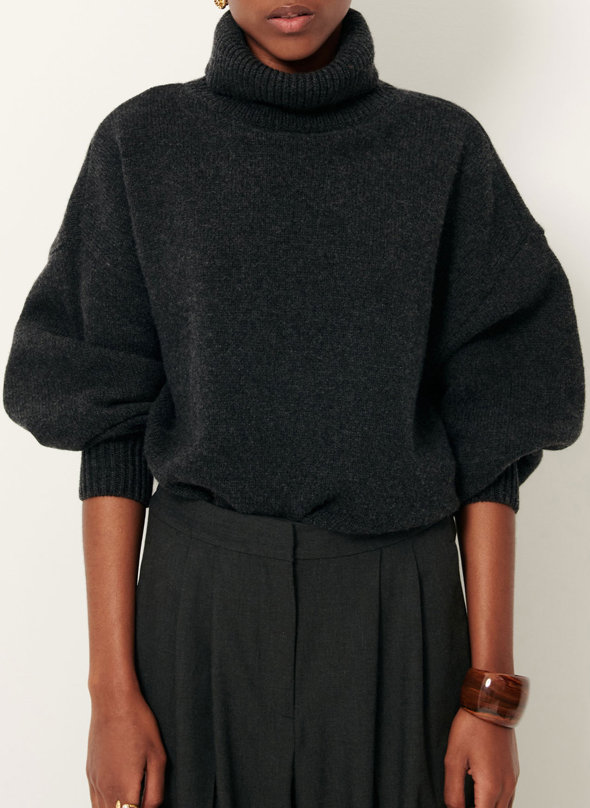 Pull oversize col roulé en laine et cachemire SESSUN Gris