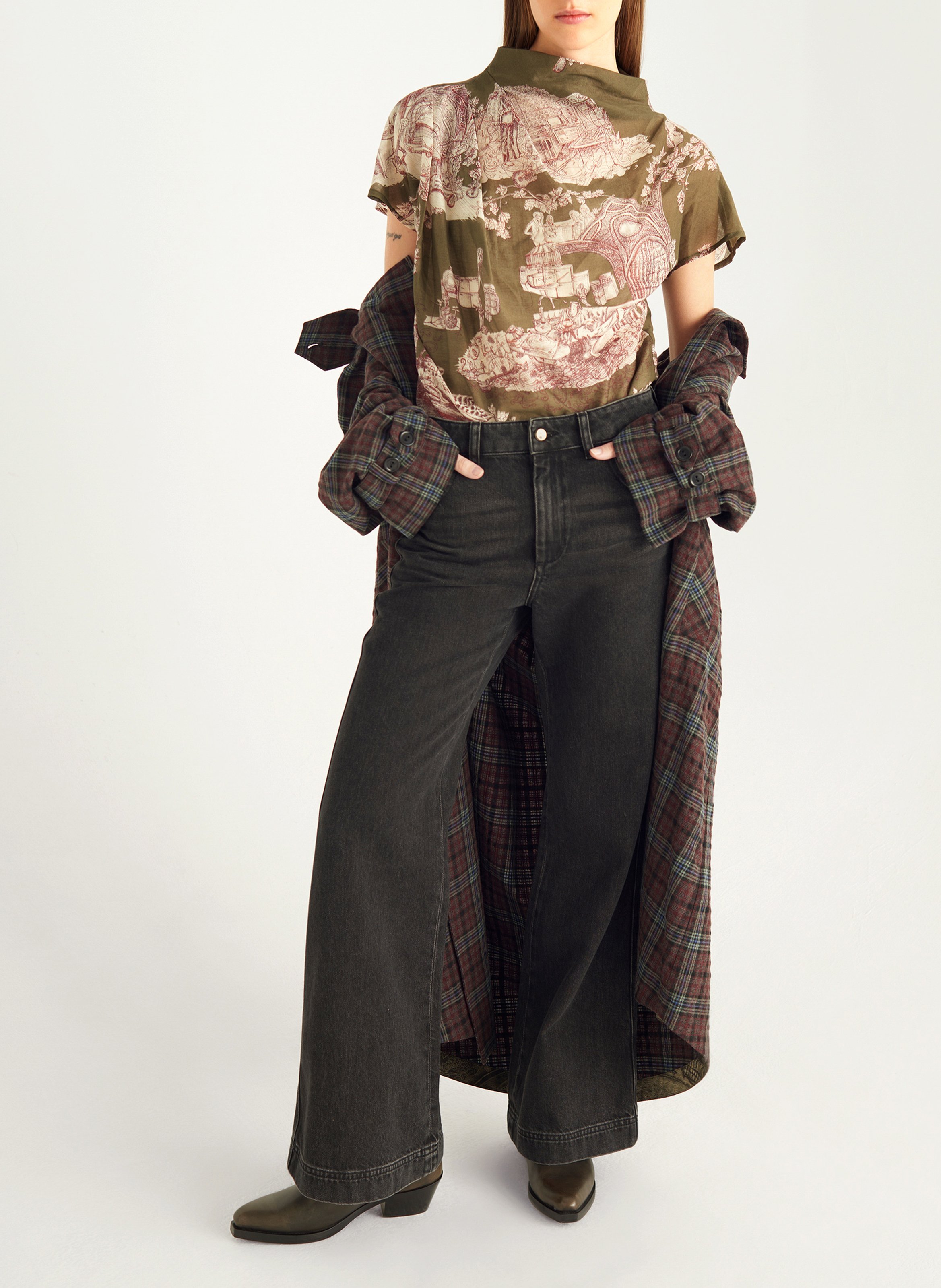 Top col montant en coton mélangé COTELAC Vert