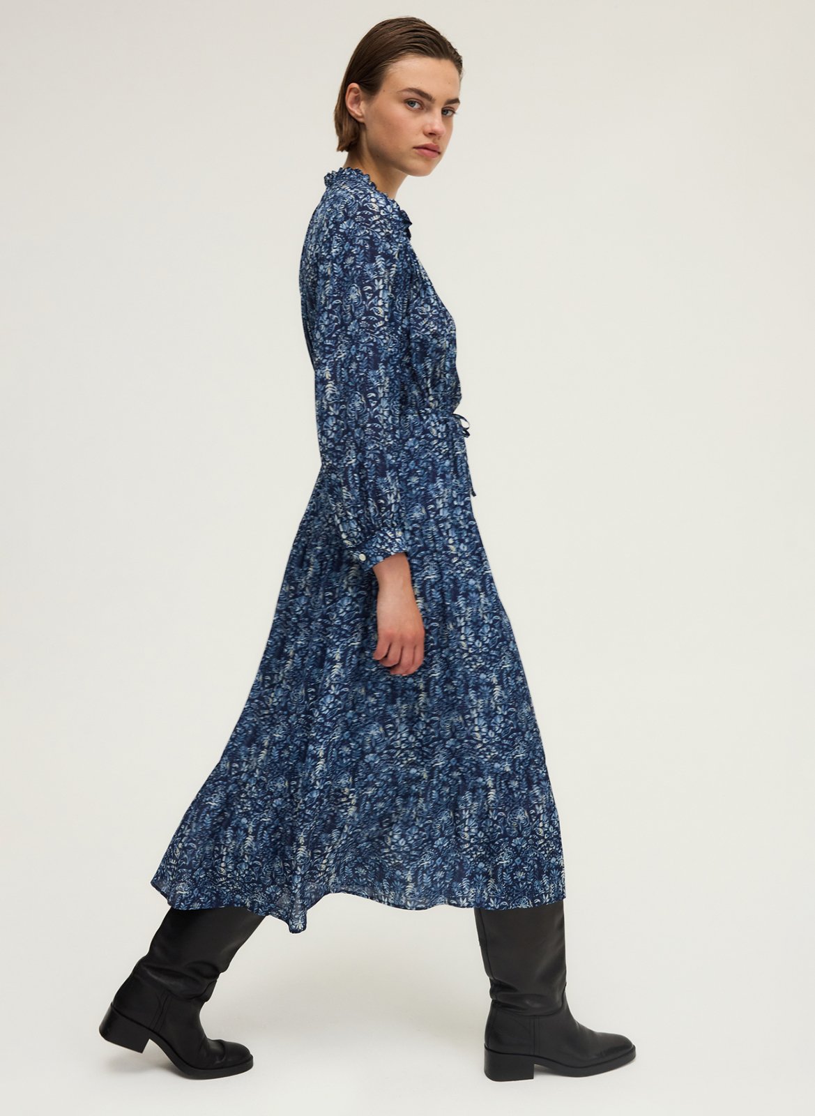 Robe midi col rond imprimée PABLO Bleu