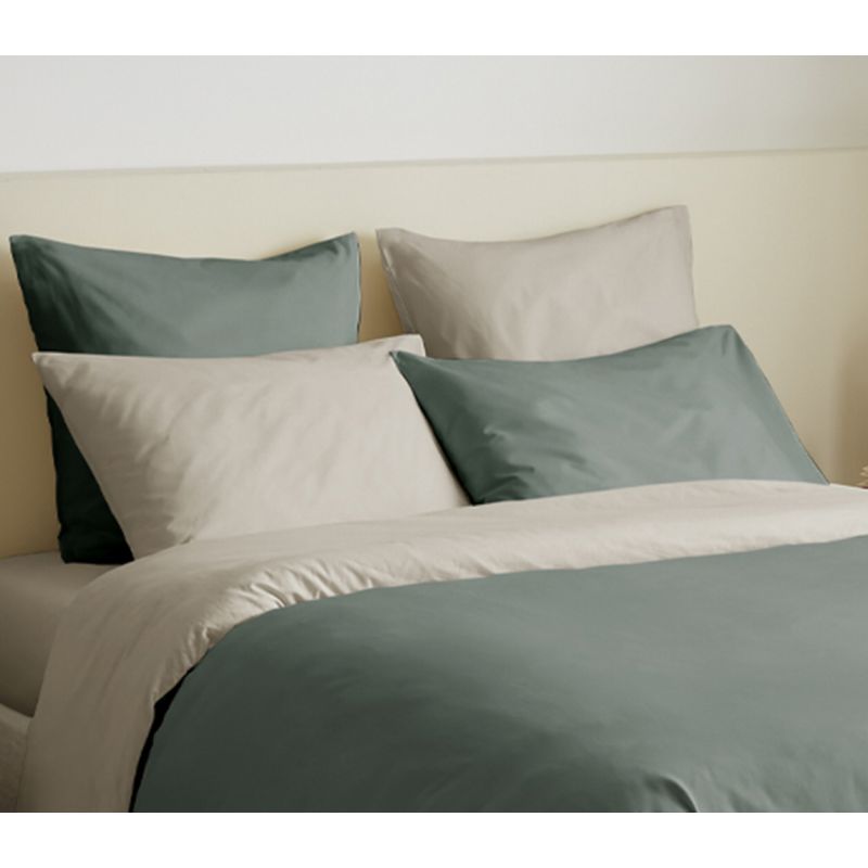 Complete set 6 pieces eucalyptus/lin reversible duvet cover for bed 140 x 190 cm COTON PUR Beige