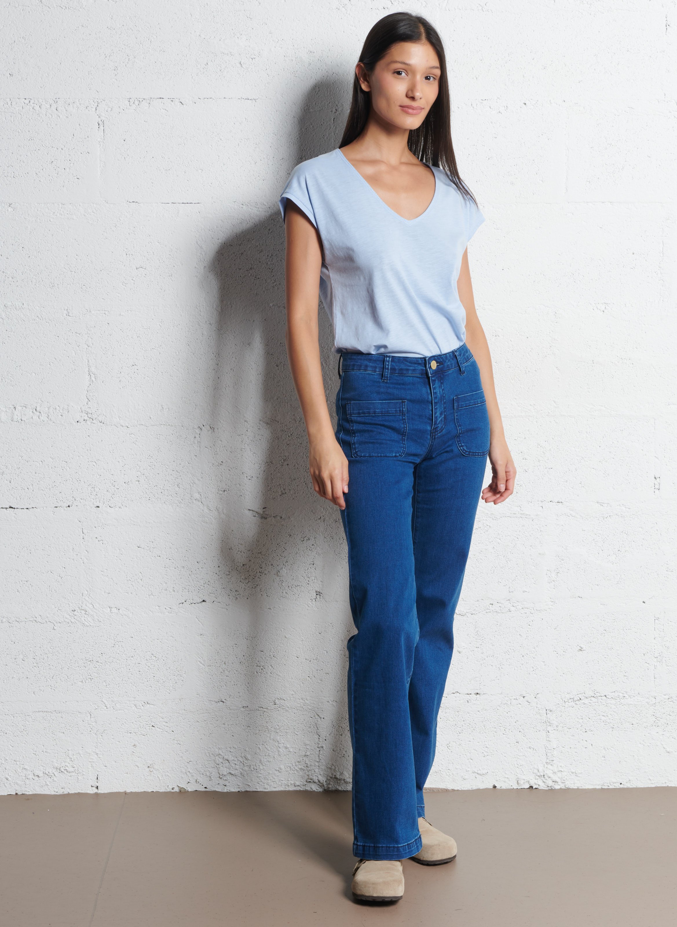 Straight cotton V-neck T-shirt MAISON 123 Blue