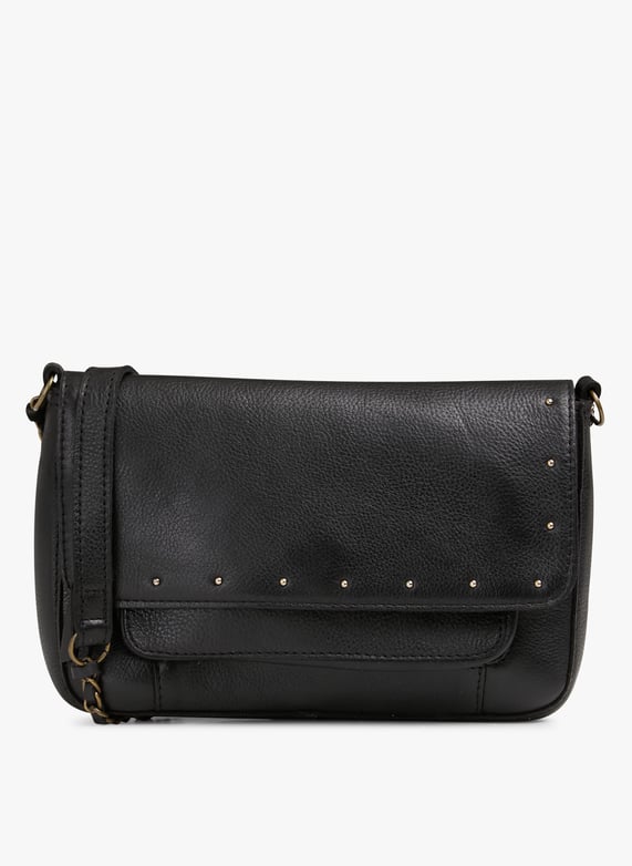 Sac bandoulière à rabat uni en cuir Joy Black Pieces Femme