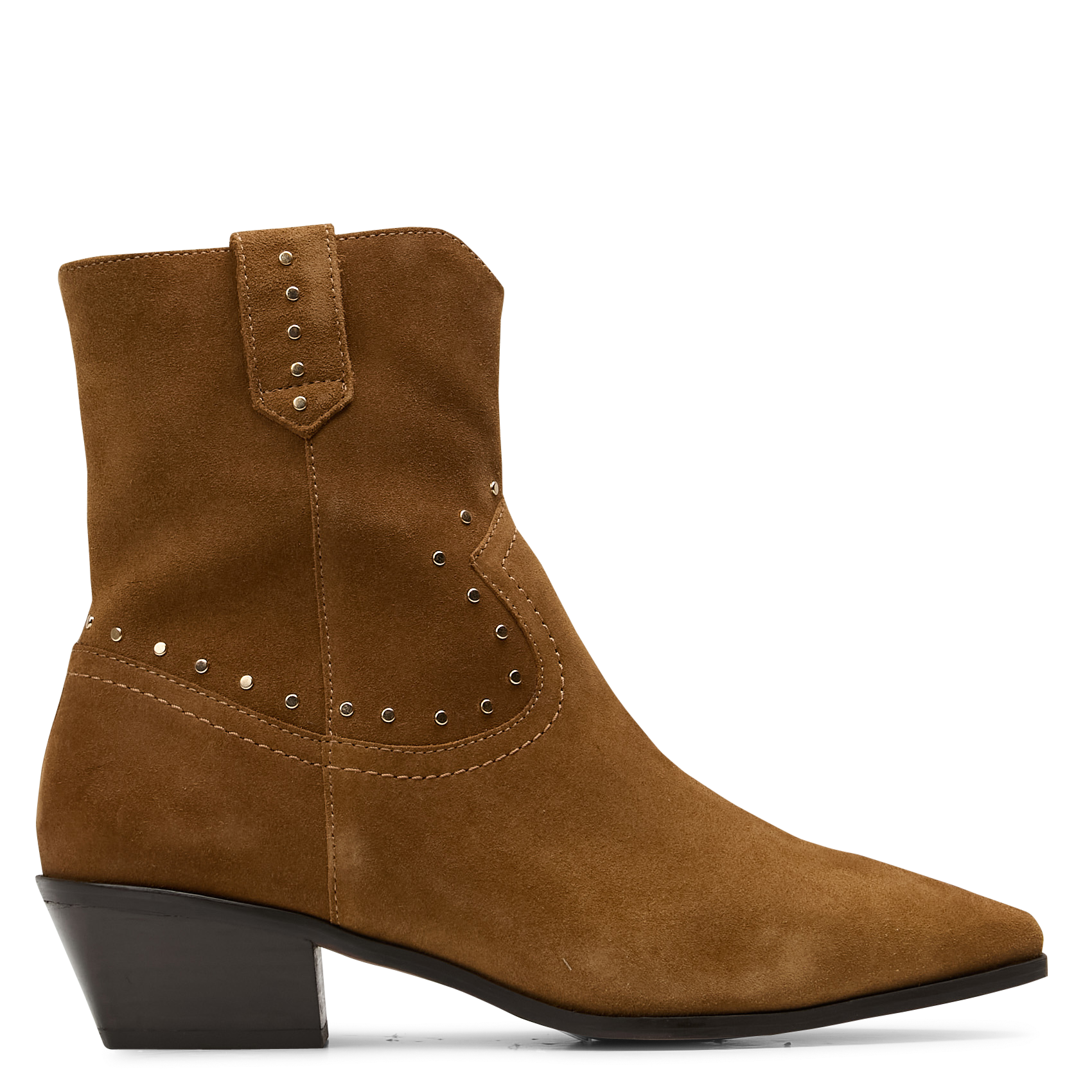 Boots western cloutées en cuir velours BOCAGE Marron