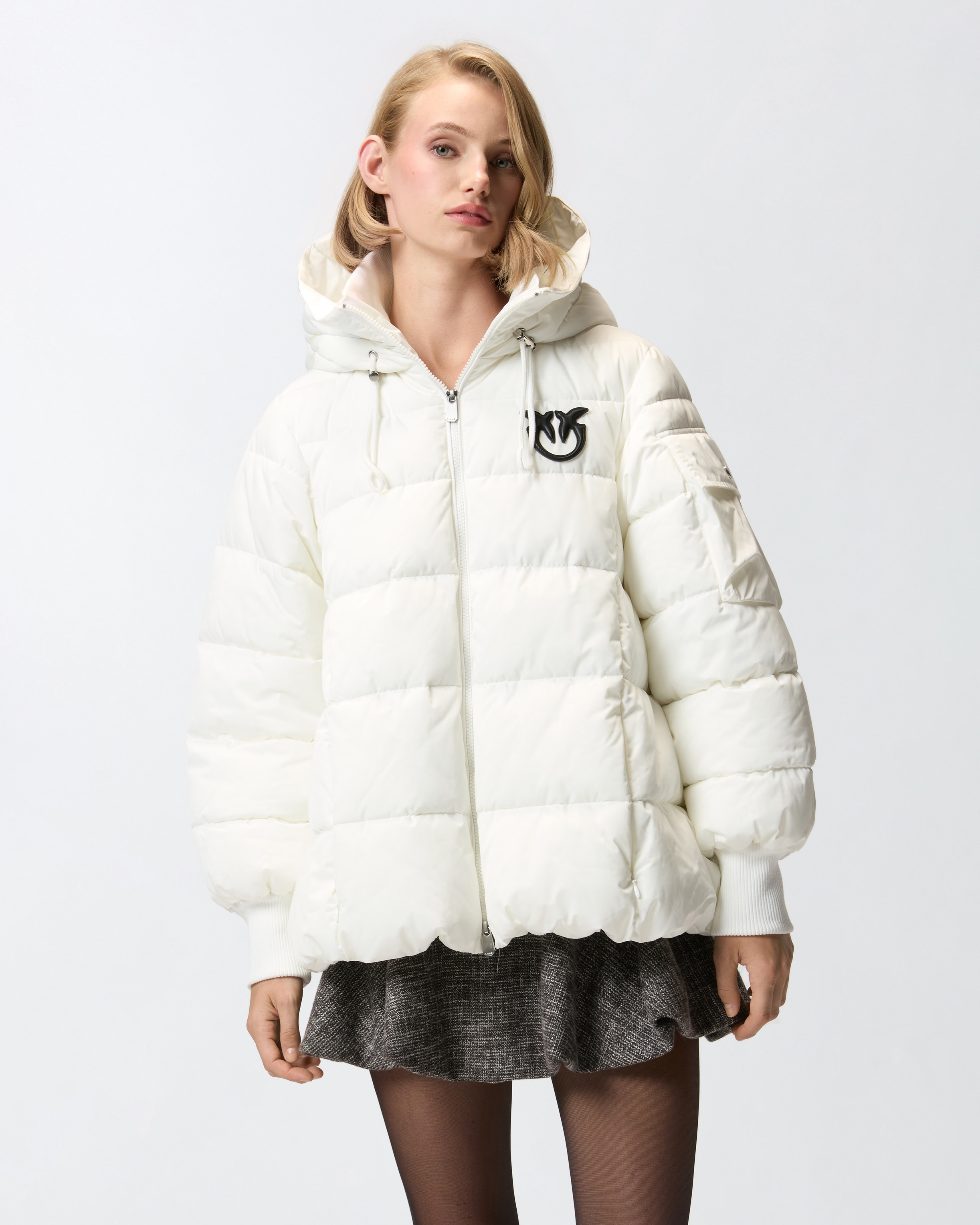 Hooded puffer jacket in technical fabric PINKO White