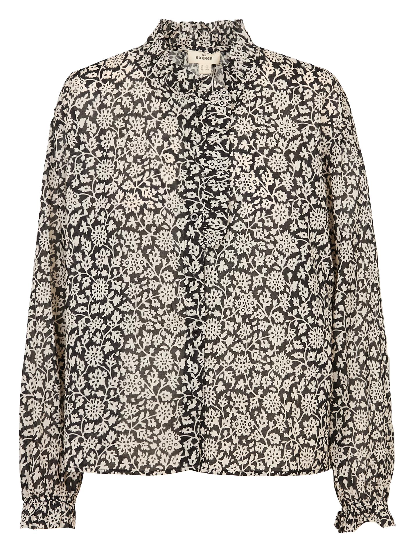 Gerade Bluse mit Rundhalsausschnitt aus bedruckter Baumwolle THE KORNER Schwarz