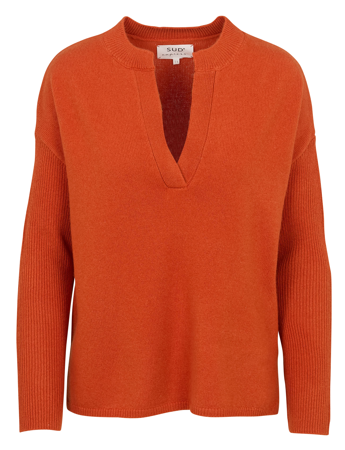 Pull oversize col V en laine SUD EXPRESS Orange