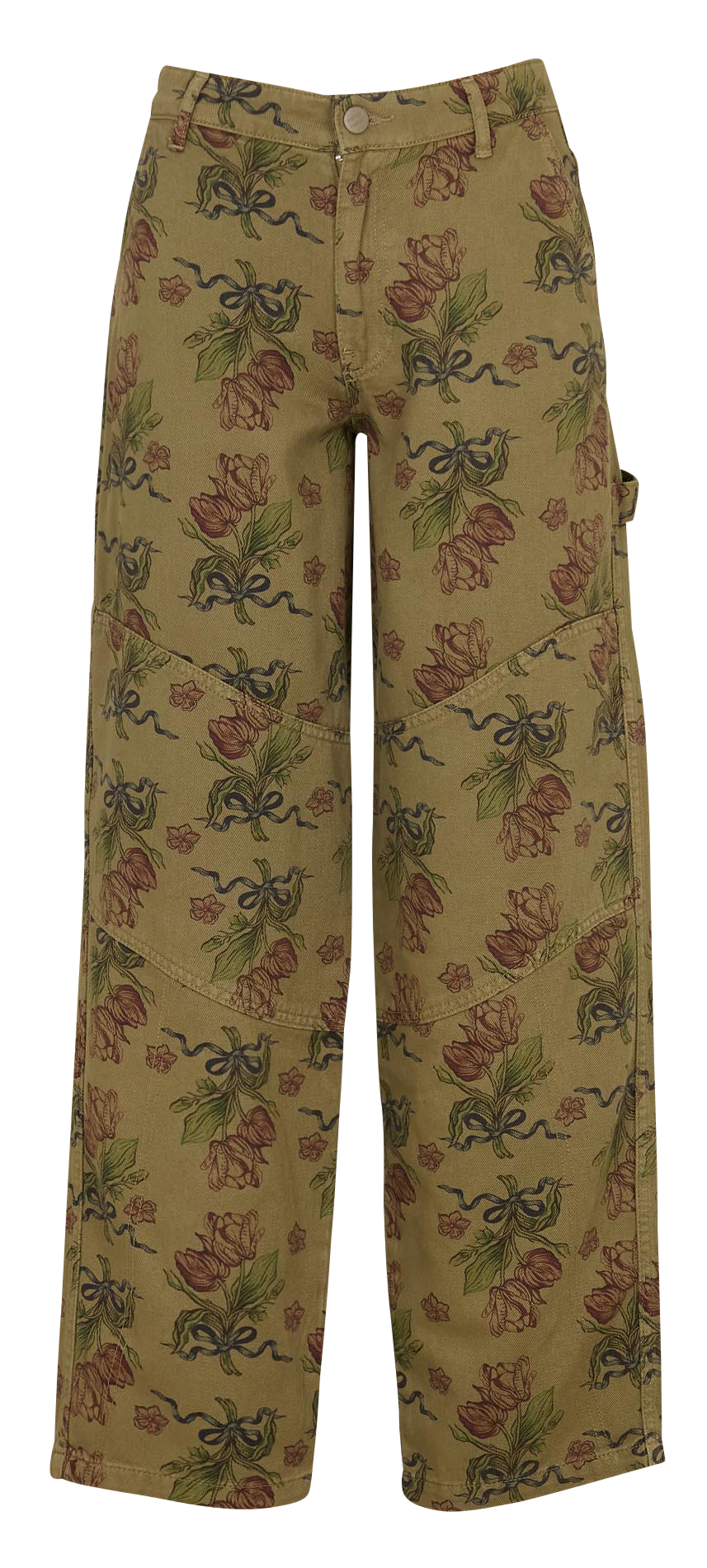 Jean large en coton bio et coton recyclé imprimé DAMSON MADDER Kaki