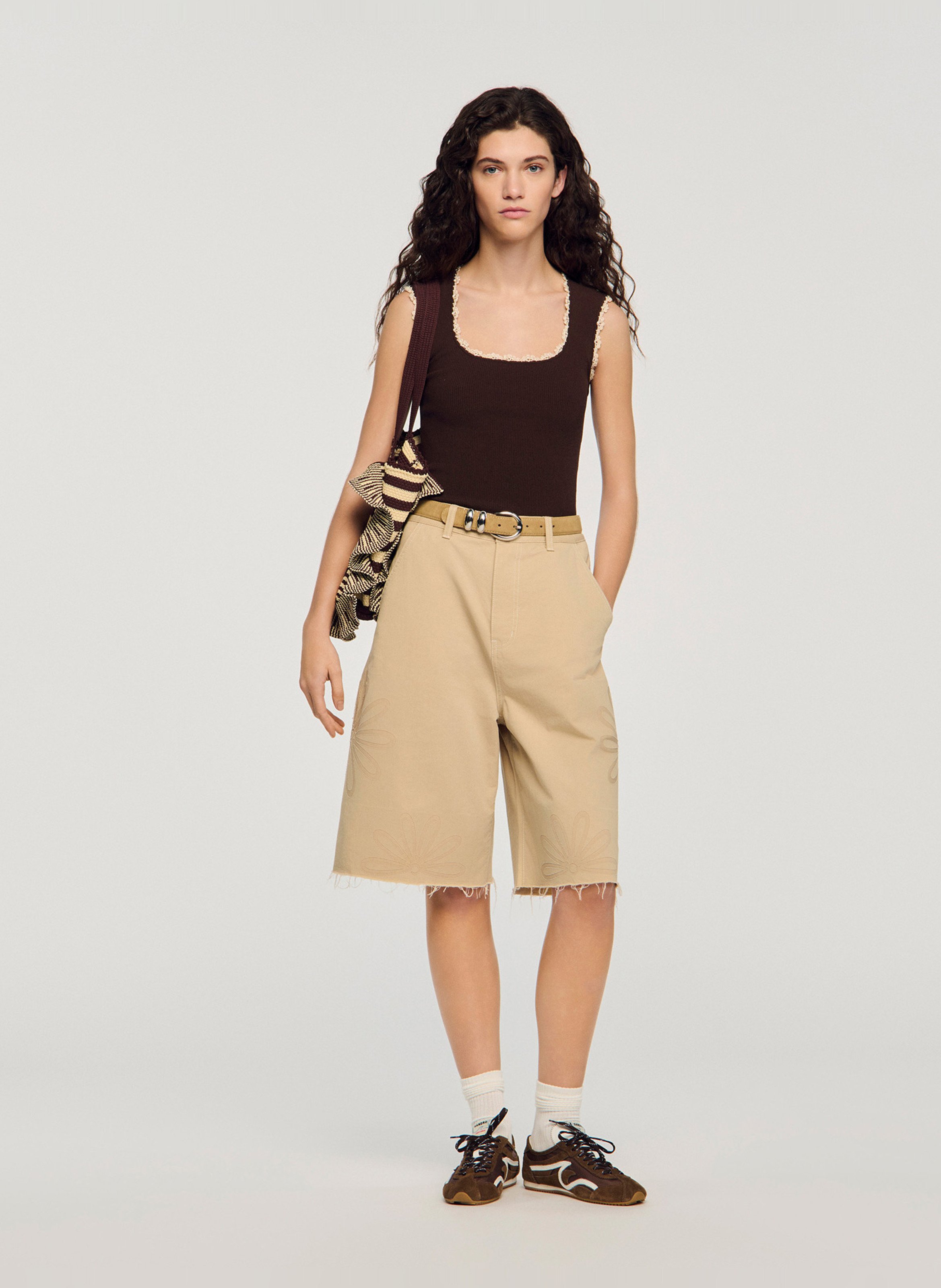 Top en maille côtelé SANDRO Marron