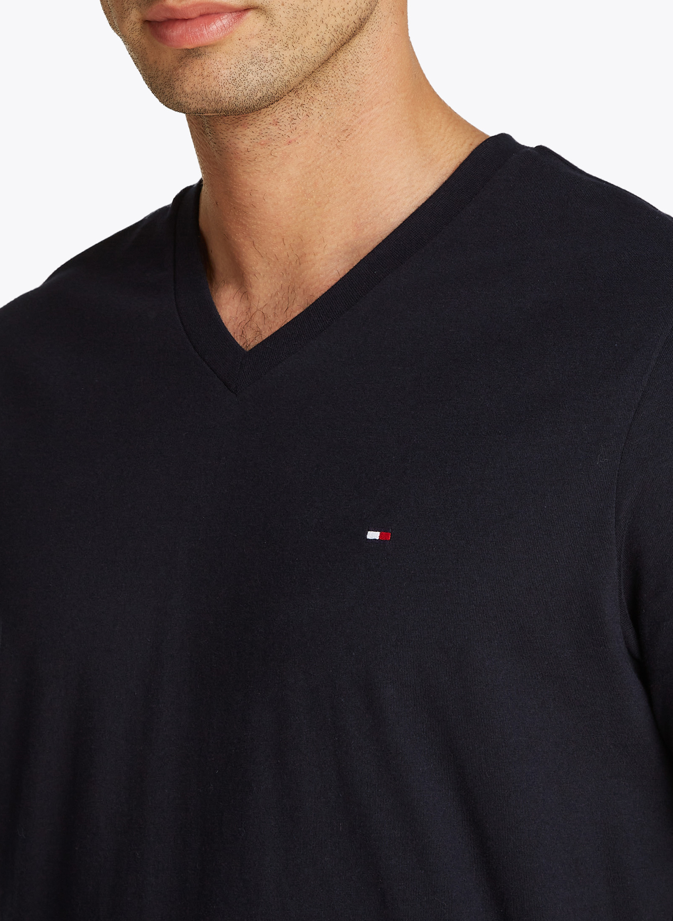 Tee-shirt col v uni en coton TOMMY HILFIGER Bleu