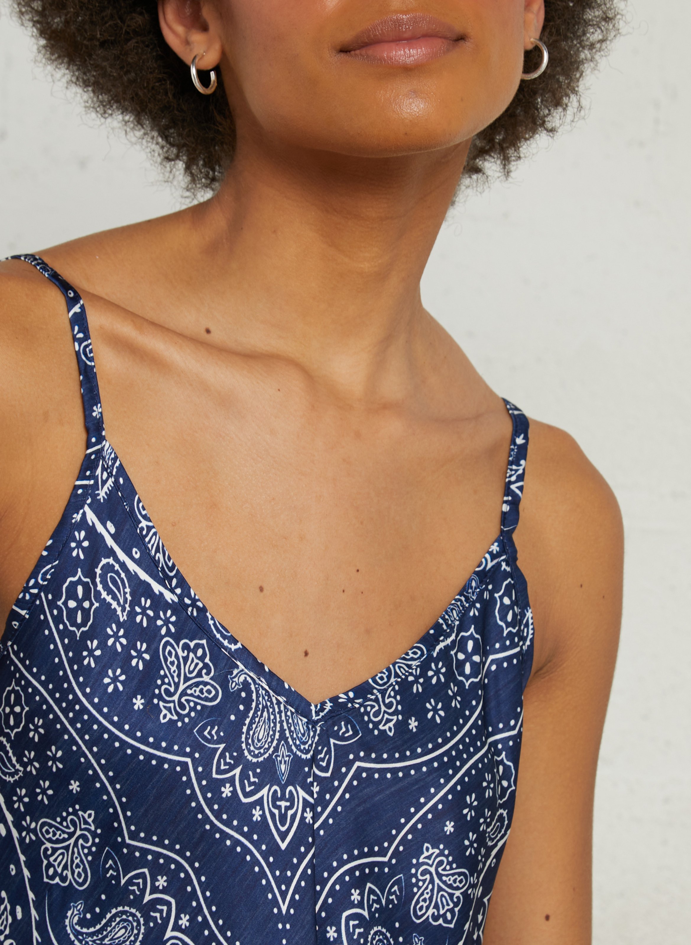 V-neck satin printed cashmere camisole AOKYANOS Blue