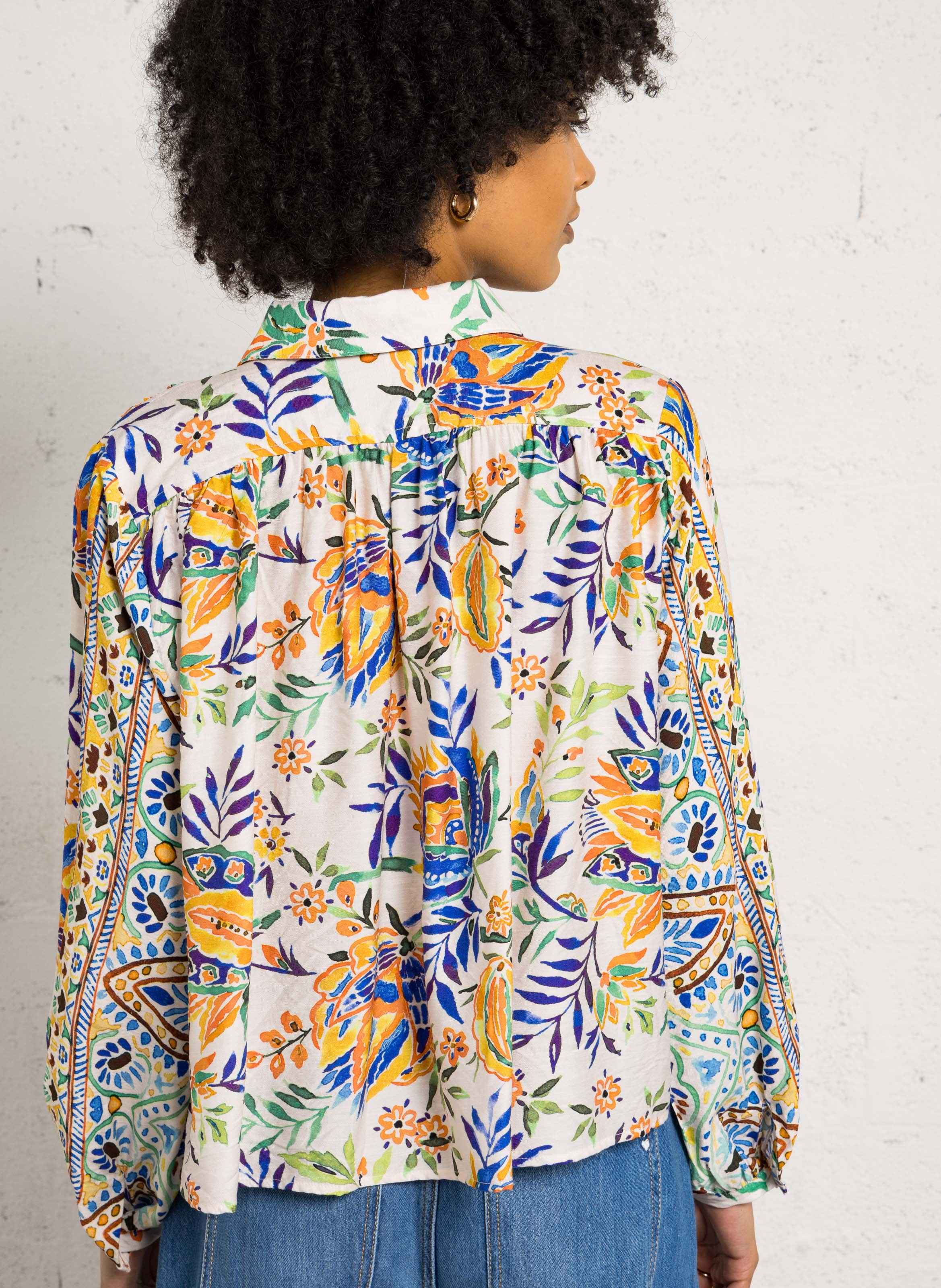 Straight classic collar printed shirt SEE U SOON White