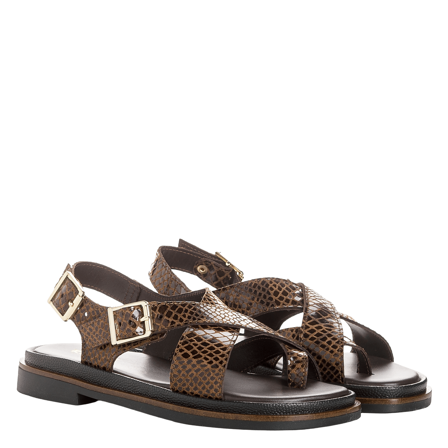 Sandales plates en cuir REQINS Marron